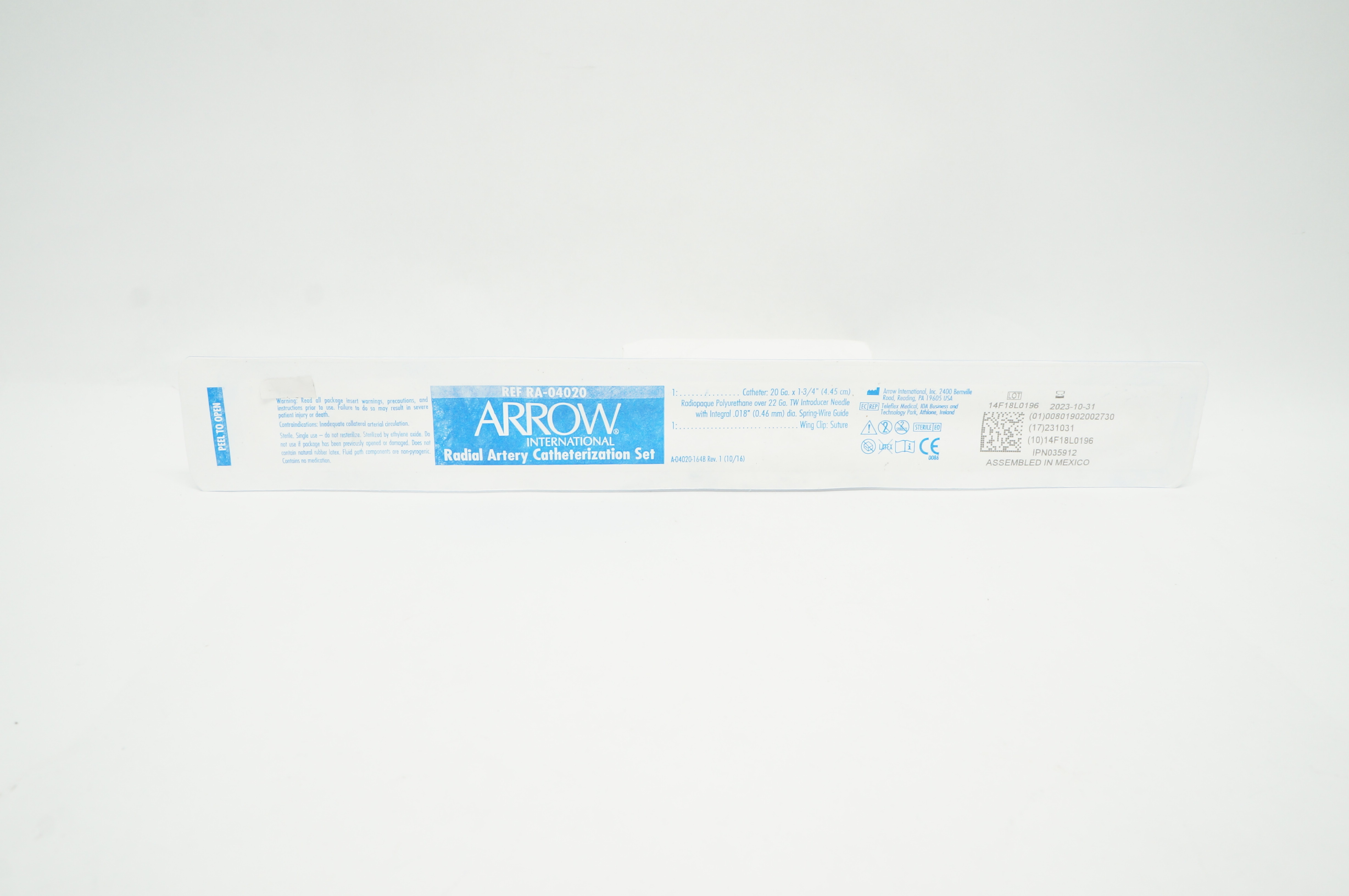 Arrow RA-04020 International Radial Artery Catheterization Set 20Ga x 1-3/4inch