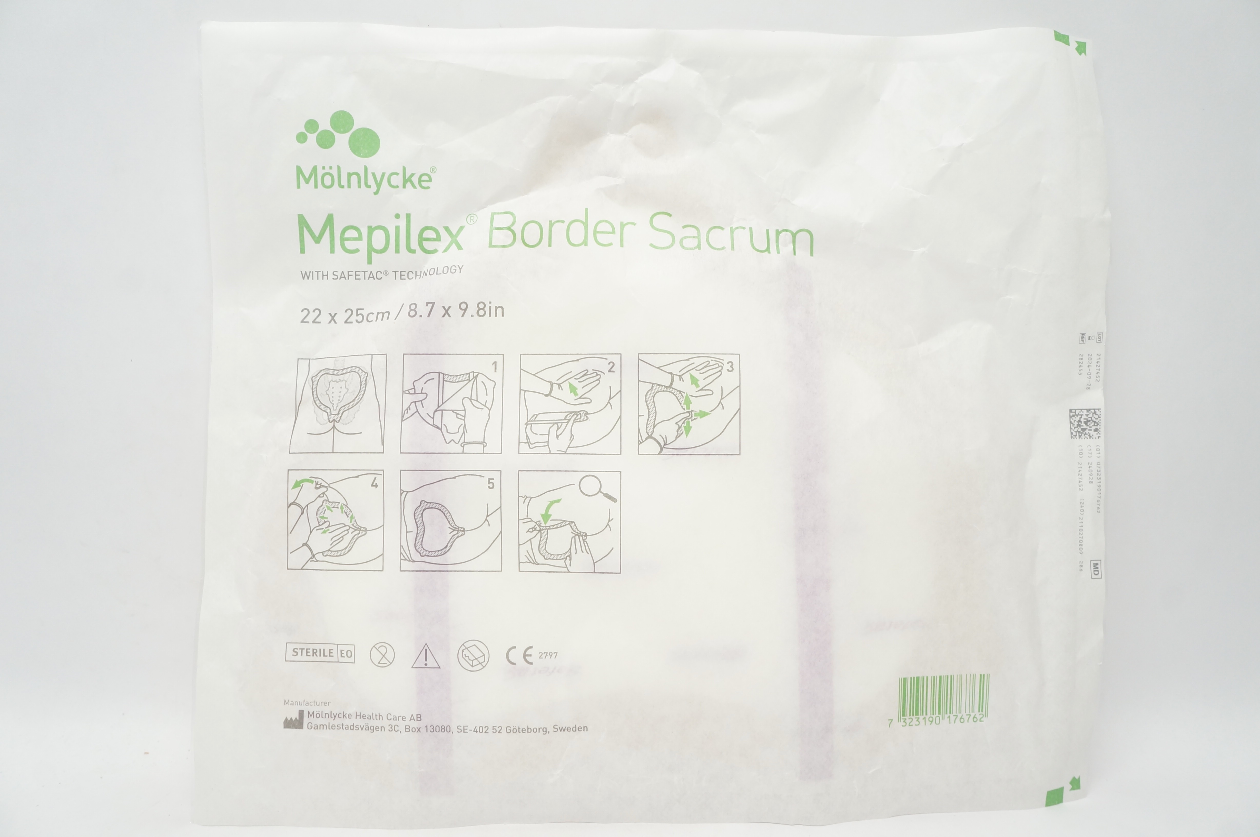 Mölnlycke 282455 Mepilex Border Sacrum Multi-layer Dressing 8.7 x 9.8inch