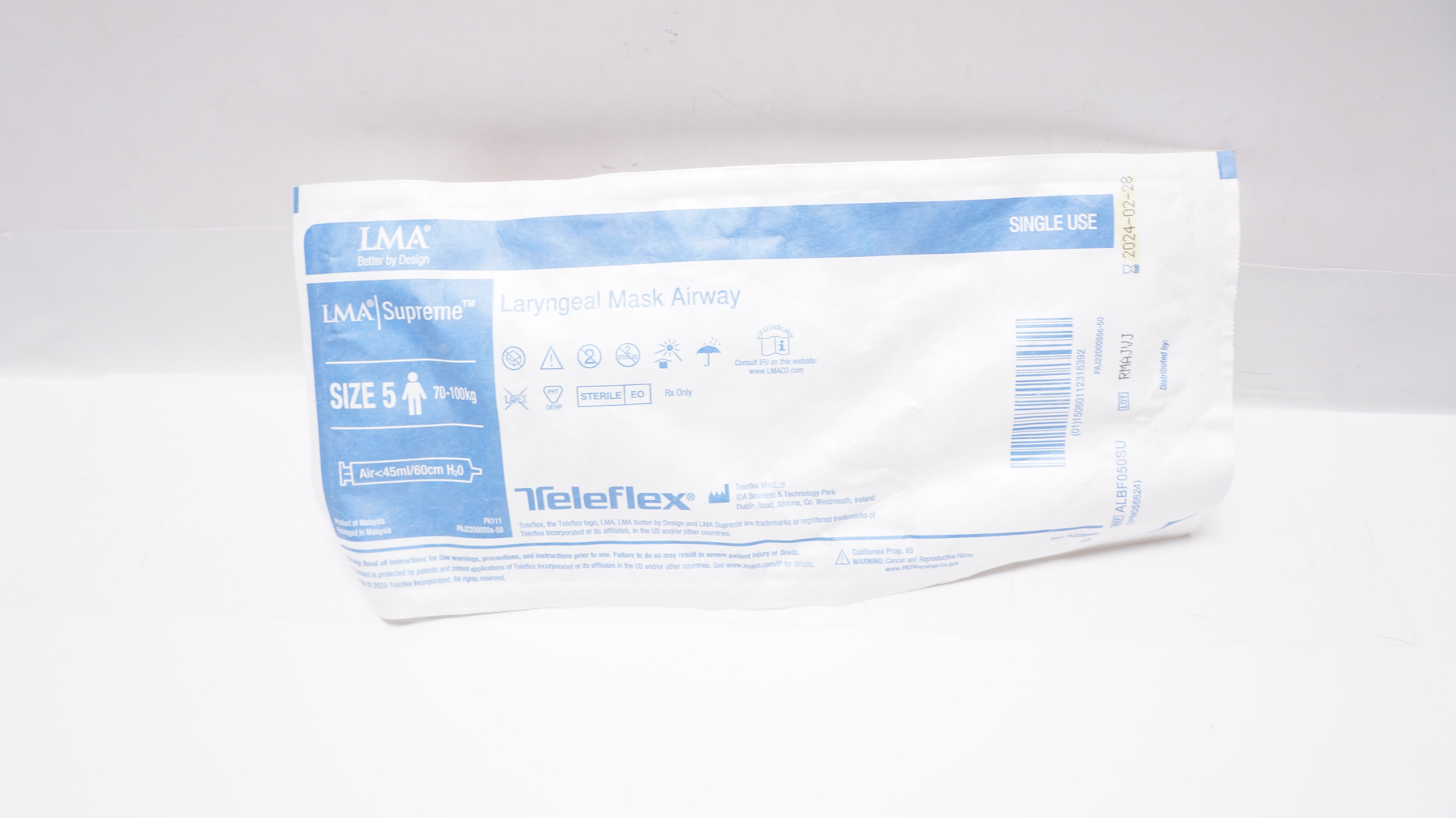 Teleflex ALBF050SU LMA Laryngeal Mask Airway Size 5 70-100Kg