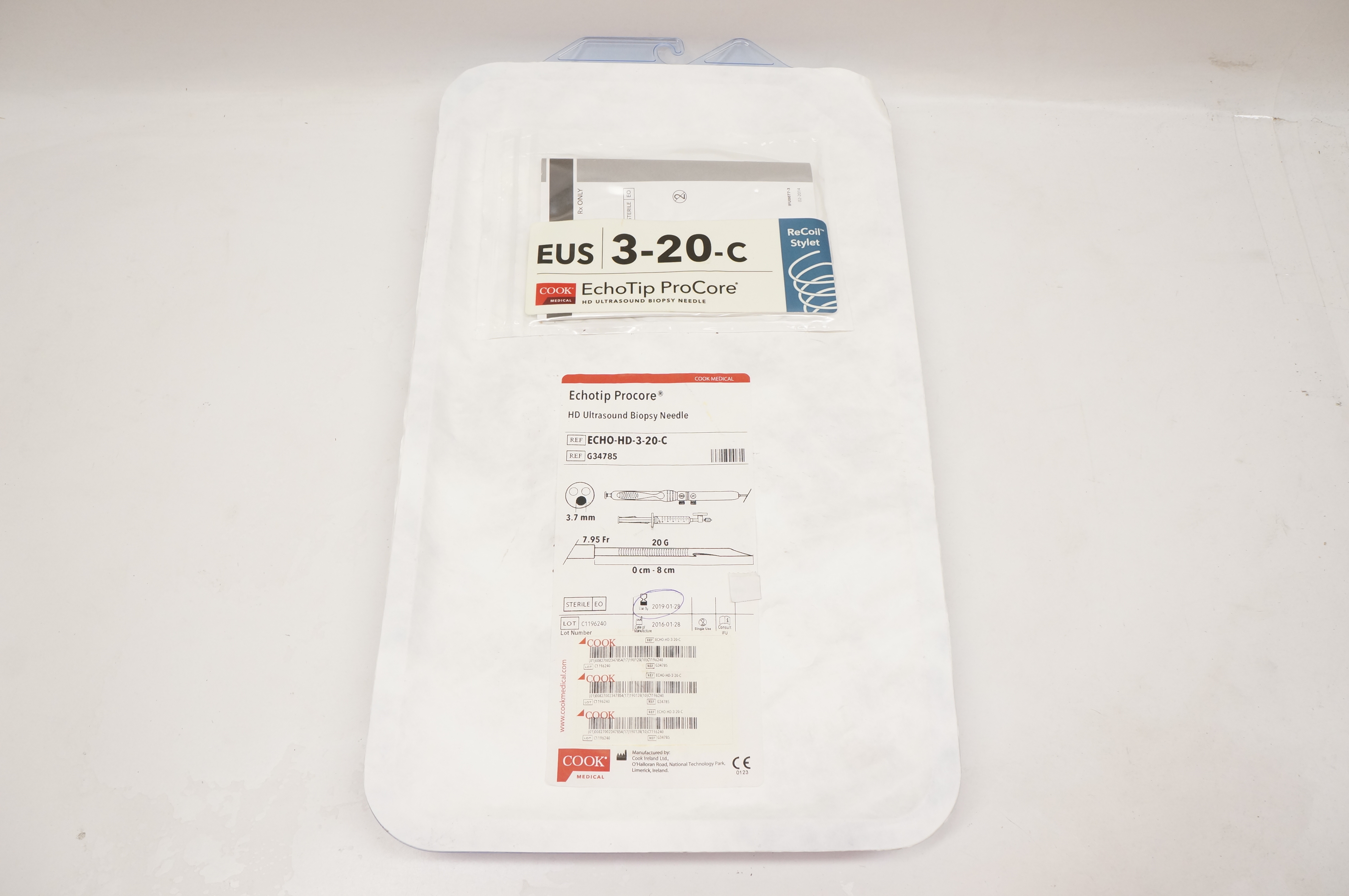 Cook Medical G34785 Echotip Procore HD Ultrasound Biopsy Ndle 3.7mm x 7.95Fr.(x)