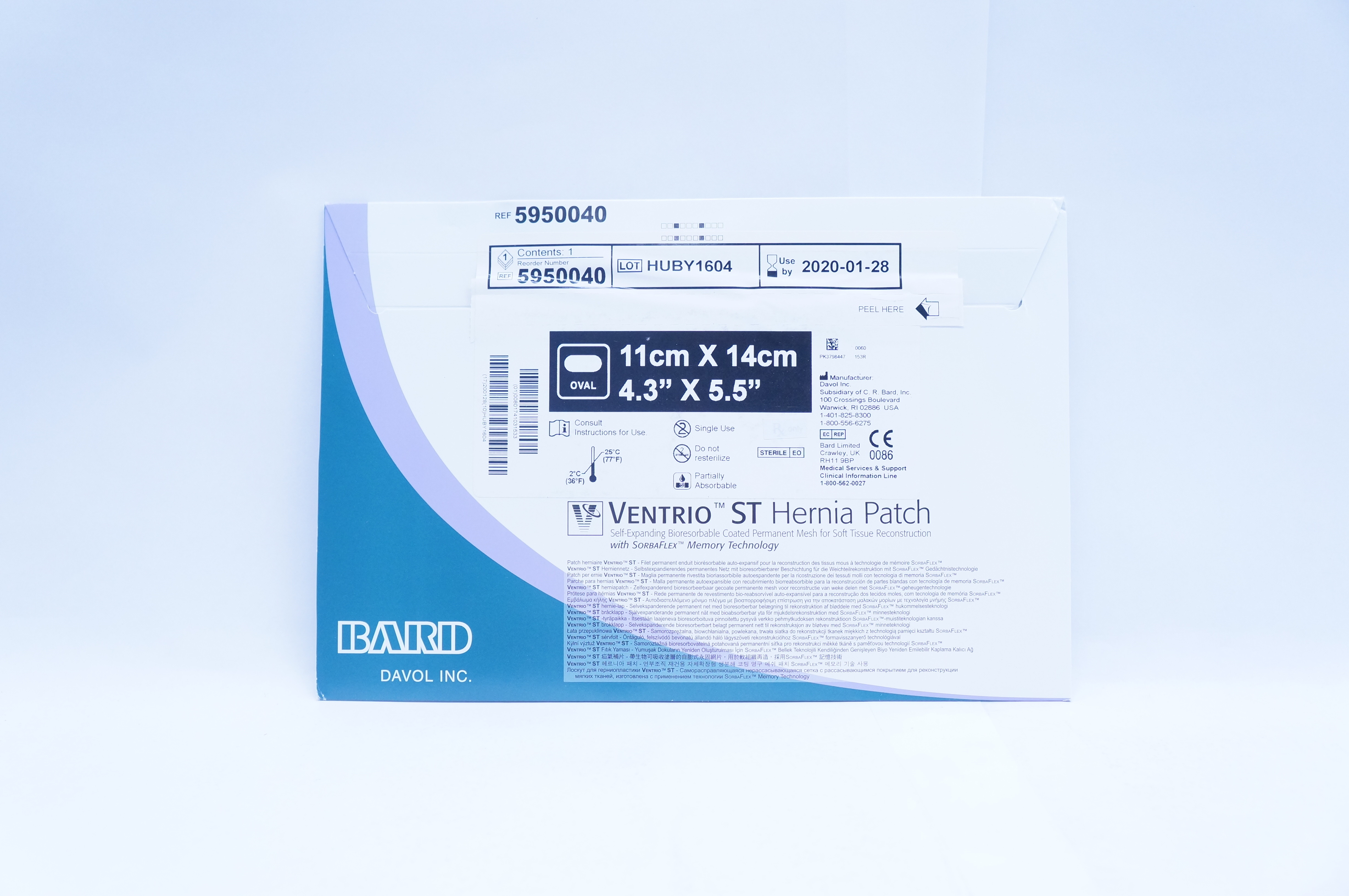 Bard 5950040 Davol Ventrio ST Hernia Patch 4.3inch x 5.5inch (x)