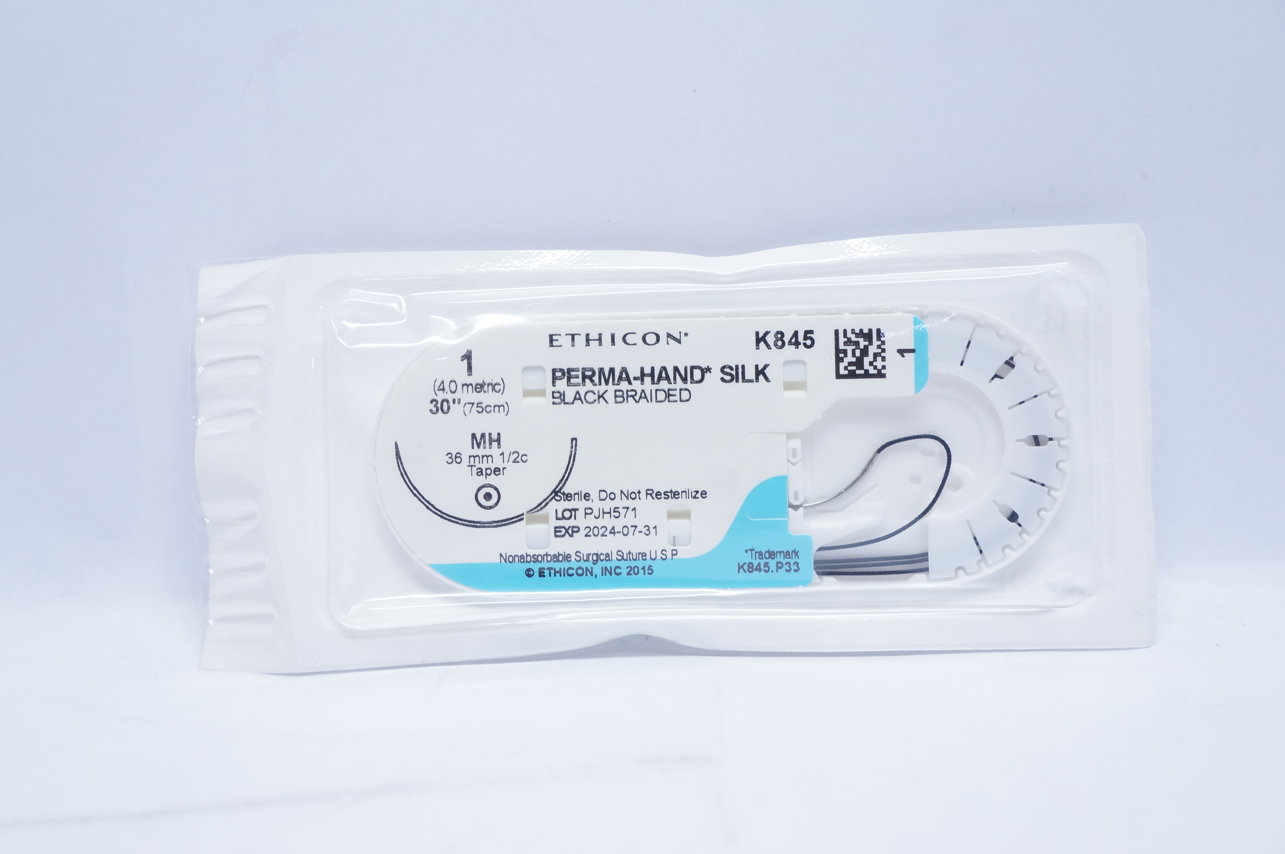 Ethicon K845 1 PERMA-HAND SILK Stre MH 36mm 1/2c Taper, 30inch