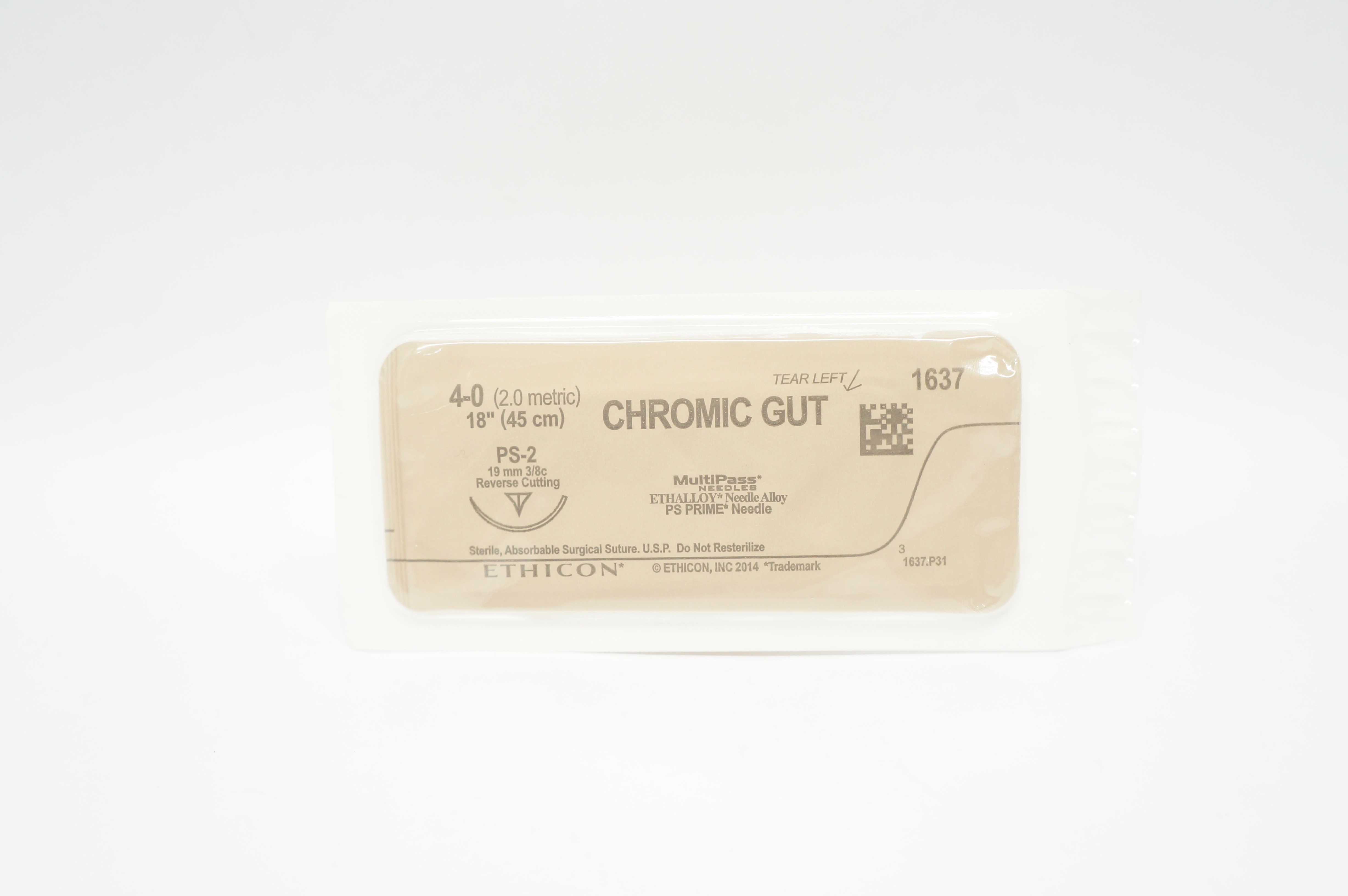 Ethicon 1654 4-0 CHROMIC GUT P-3 13mm 3/8 Reverse Cutting, 18inch (x)