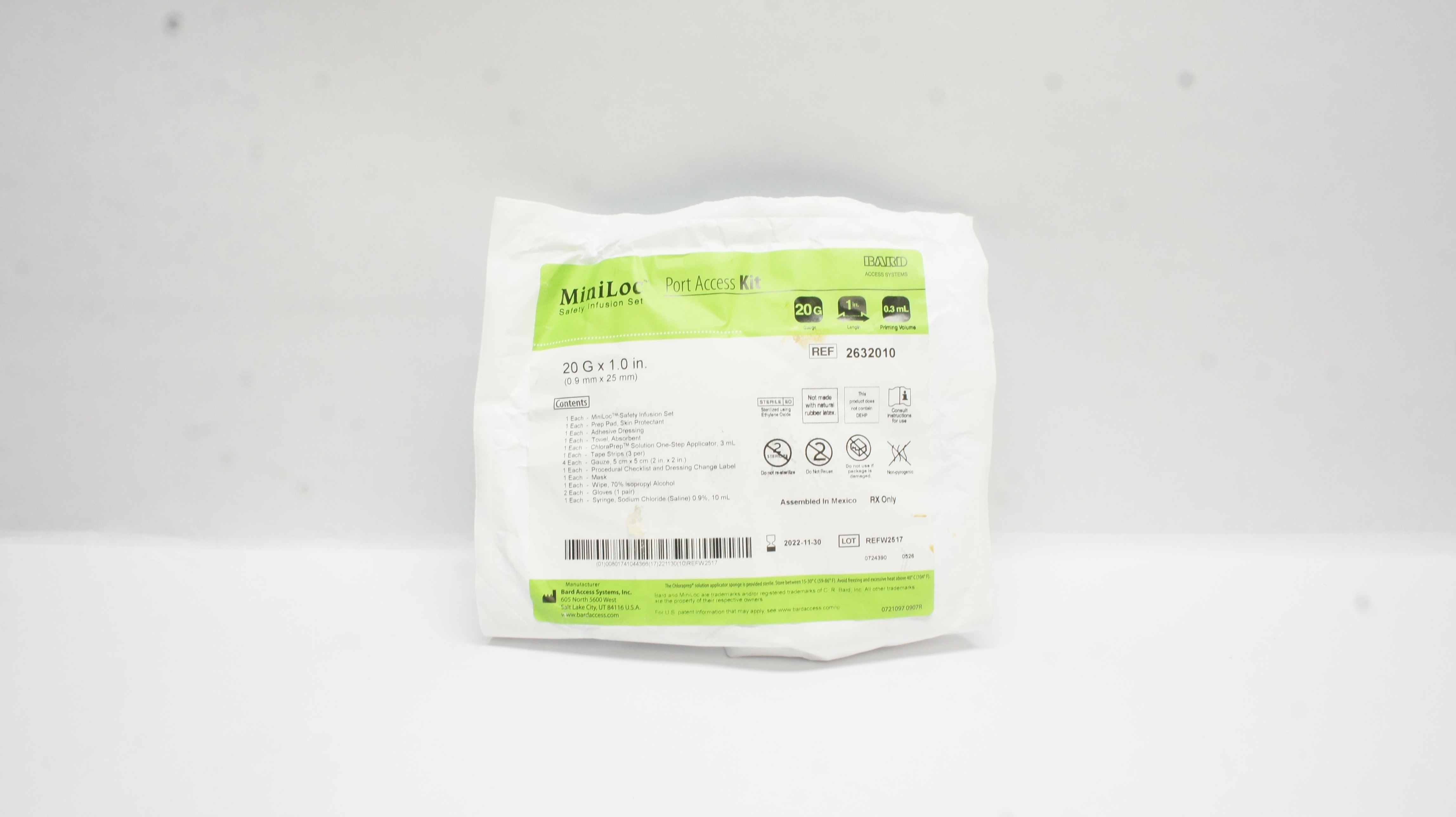 Bard 2632010 MiniLoc Safety Infusion Set Port Access Kit 20G x 1inch (x)