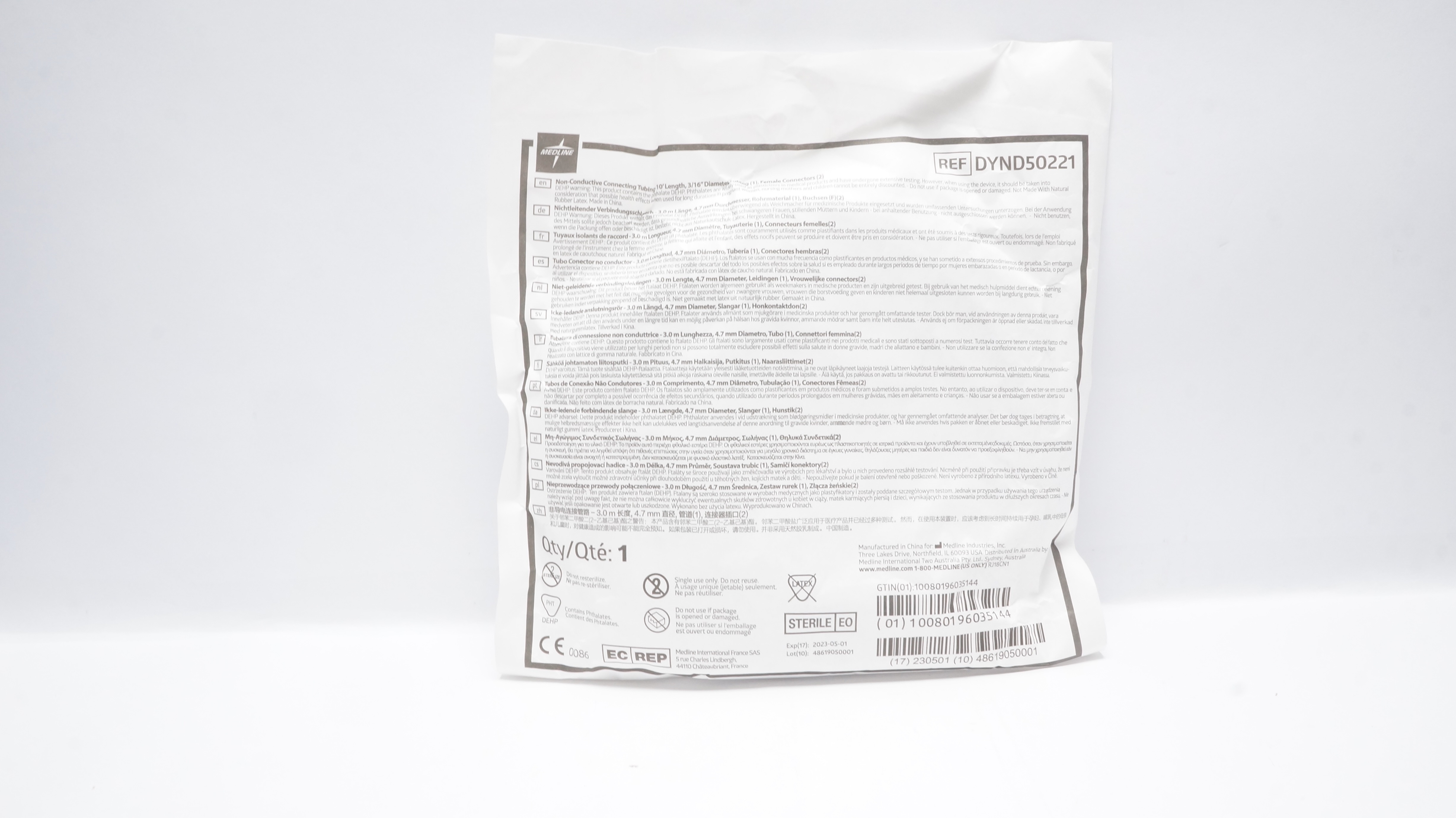 Medline DYND50221 Non-Conductive Connecting Tubing 10Ft. Length Diam 3/16inch (x)