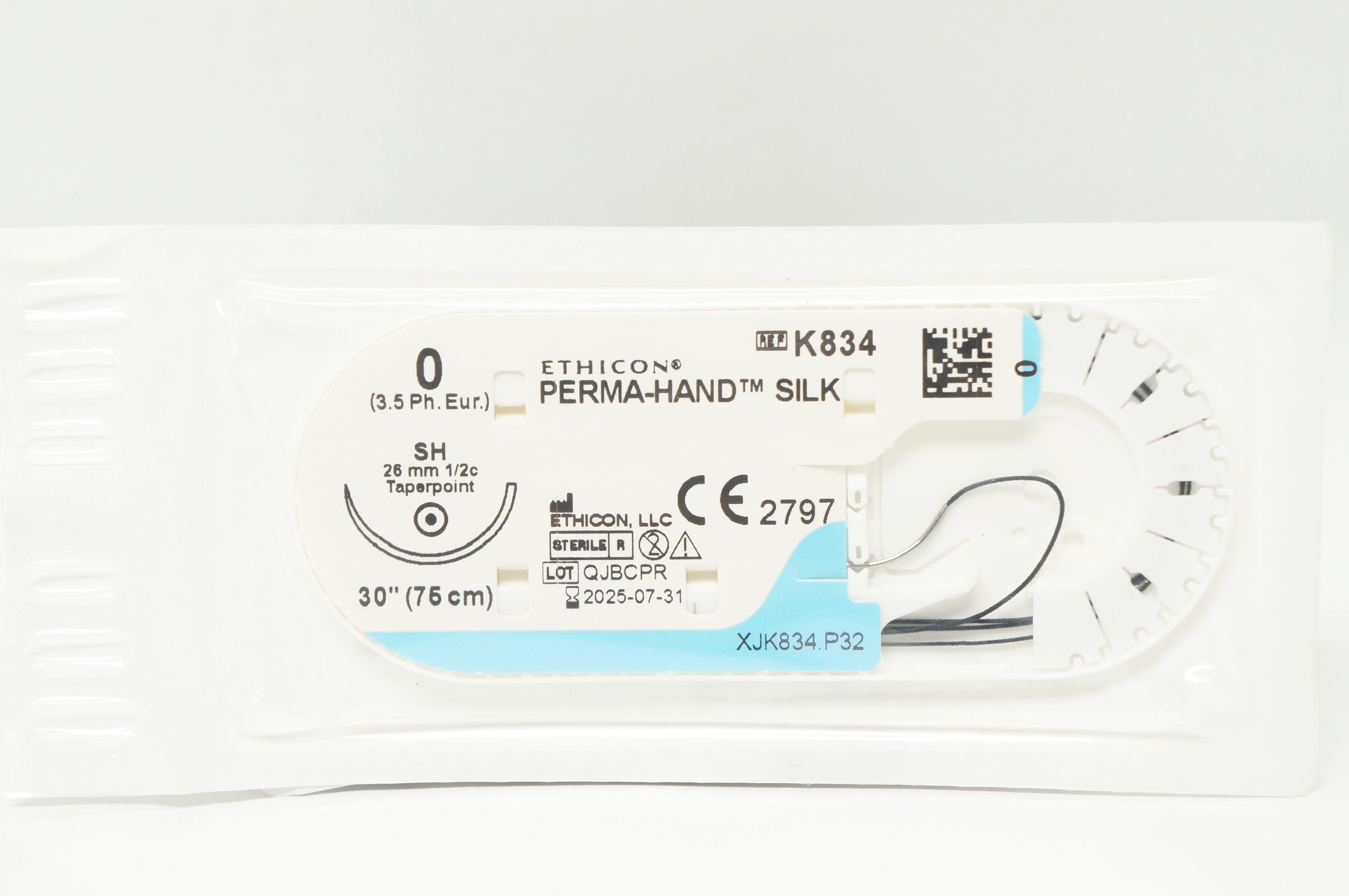 Ethicon K834 0 Perma-Hand Silk Stre SH 26mm 1/2c Taperpoint, 30inch
