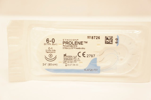 Ethicon 8726 6-0 Prolene Polypropylene Stre C-1 13mm 3/8c Taperpoint, 24inch