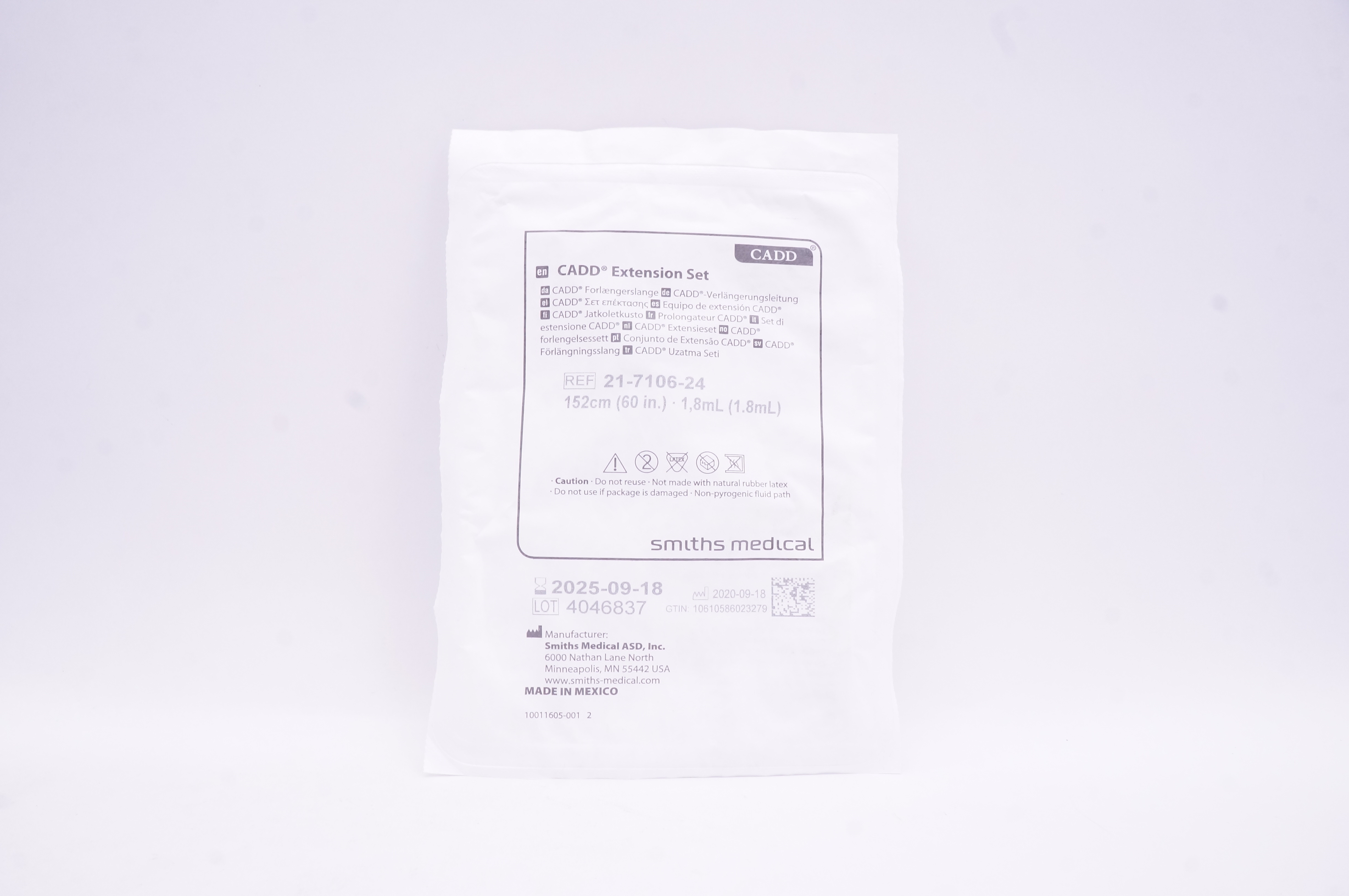 Smiths Medical 21-7106-24 CADD Extension Set 60 inch x 1.8 mL