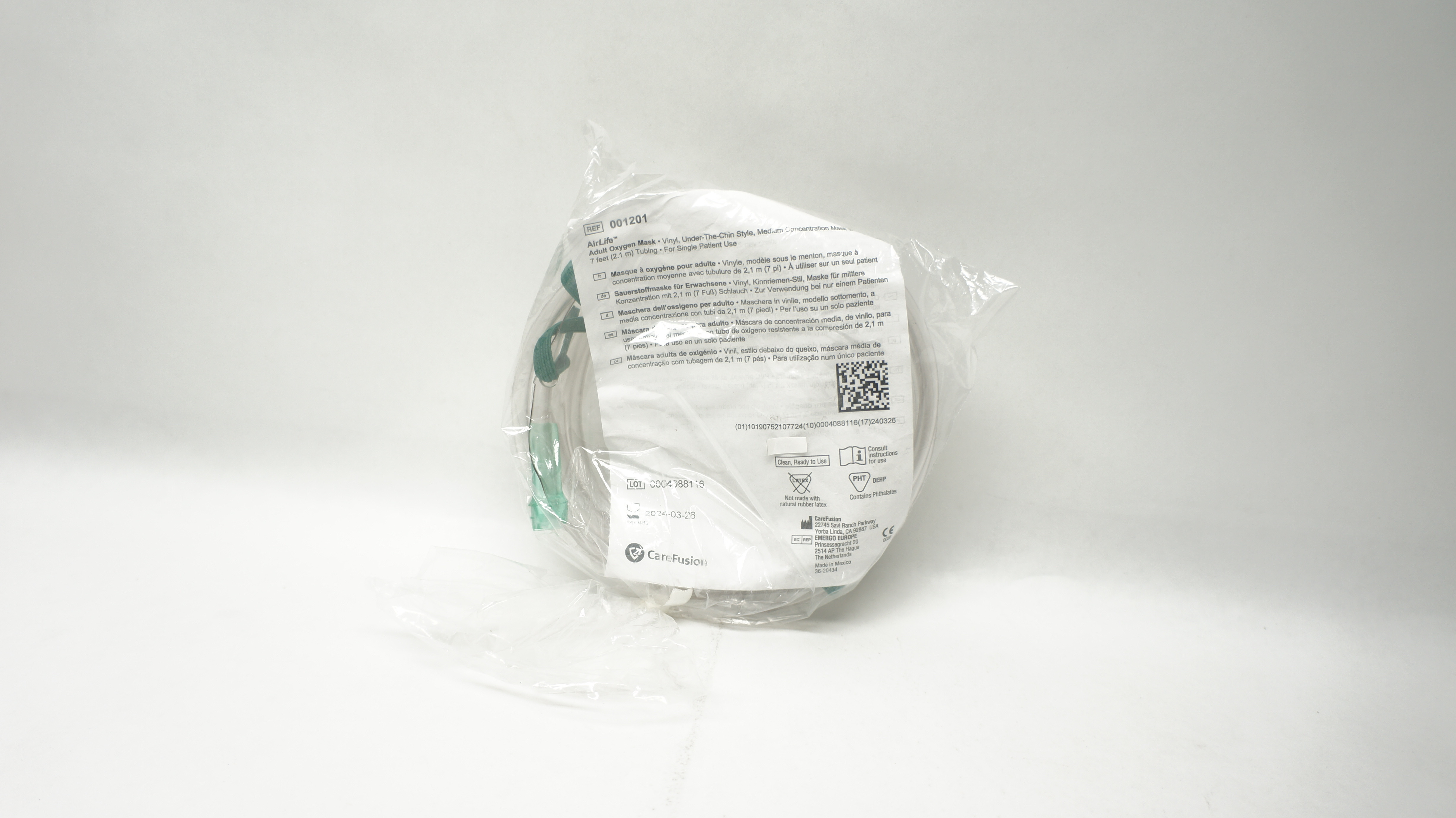 CareFusion 001201 AirLife Adult Oxygen Mask Vinyl, Medium Concentration