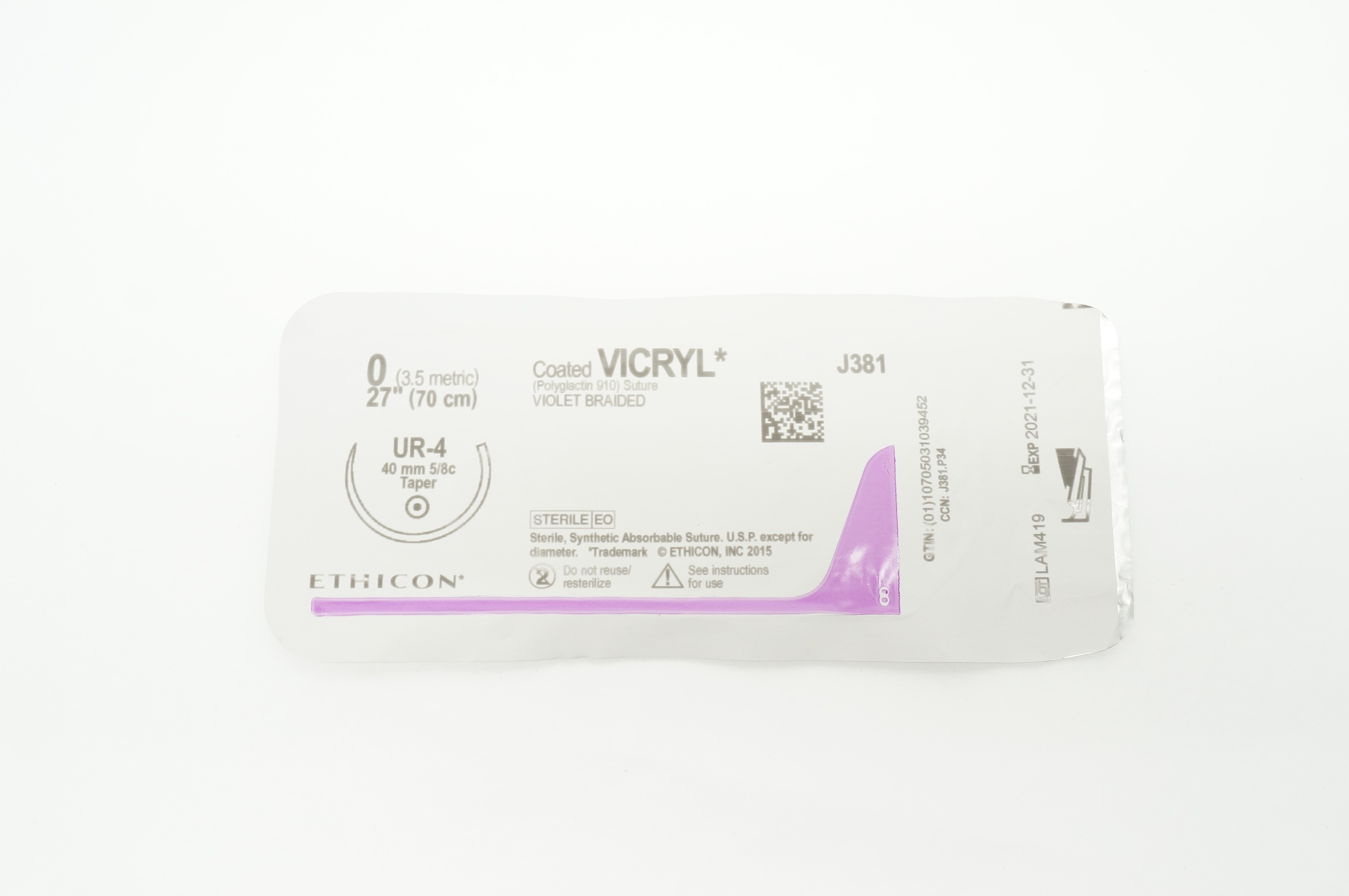 Ethicon J381 0 VICRYL Violet Braided Taper UR-4 27inch (x)