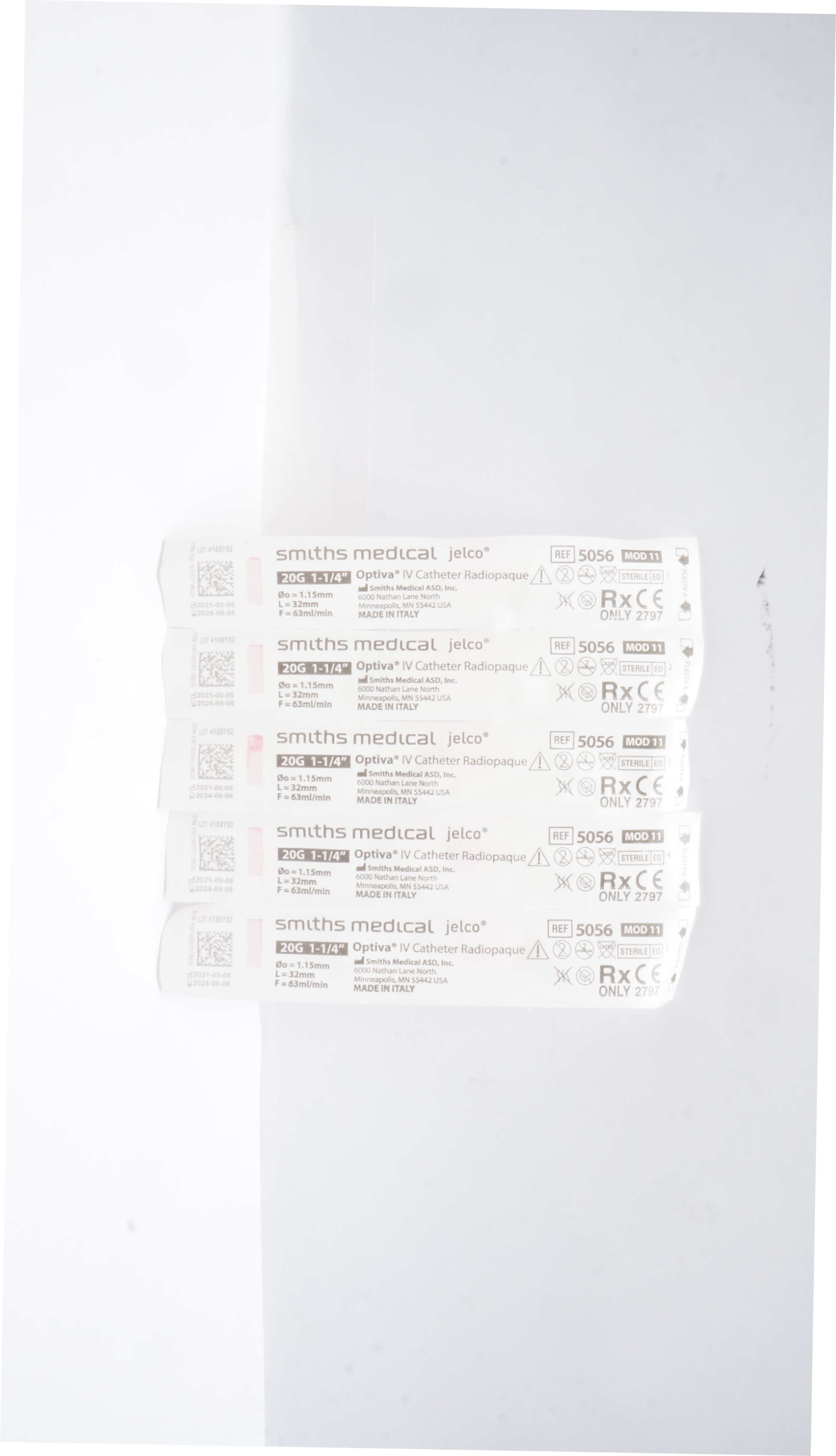 Smiths Medical 5056 Jelco Optiva IV Cath. Radiopaque 20G x 1-1/4in - Lot of 5(x)