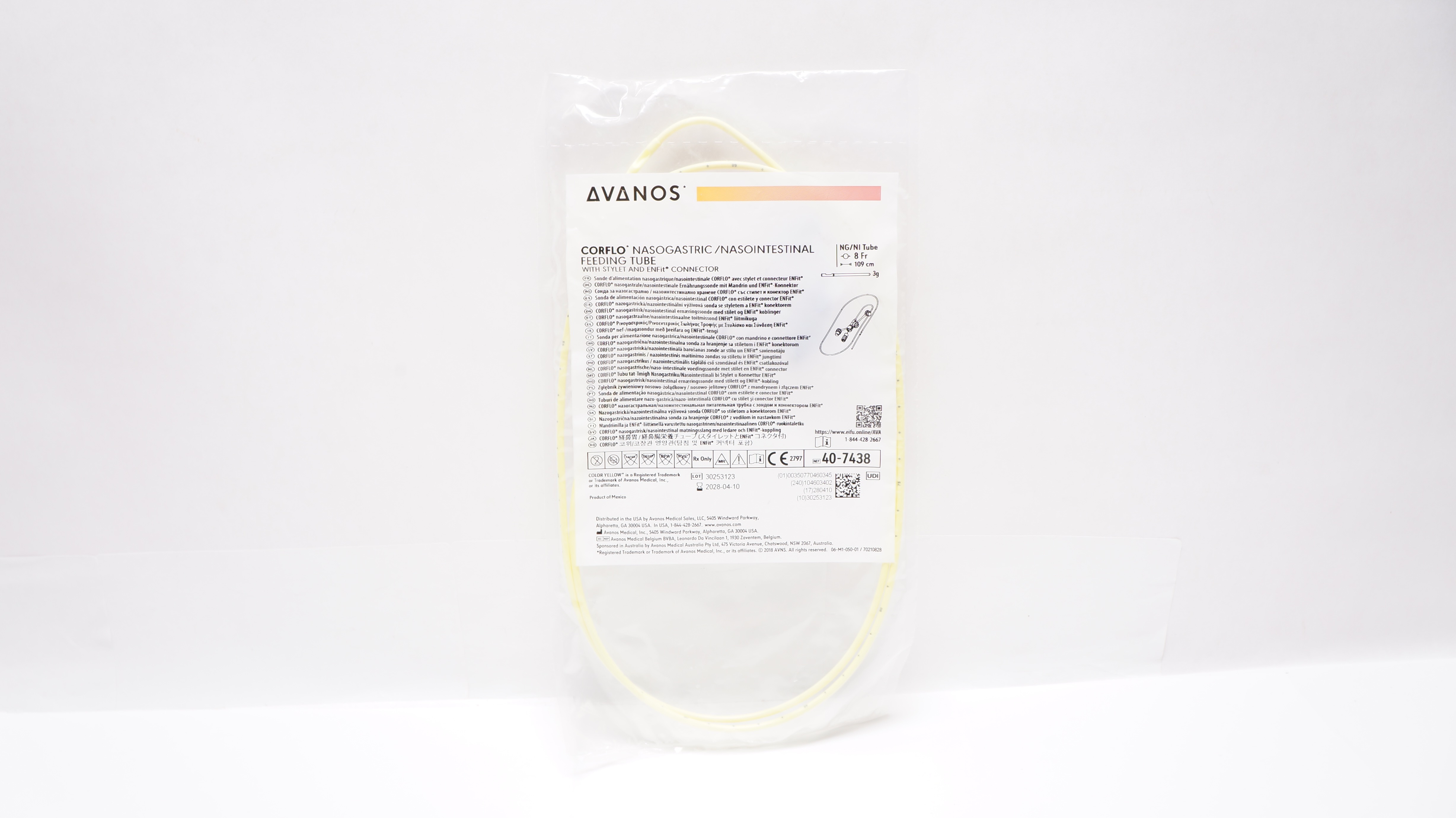 Avanos 40-7438 Nasogastric/Nasointestinal Feeding Tube 8Fr x 109cm