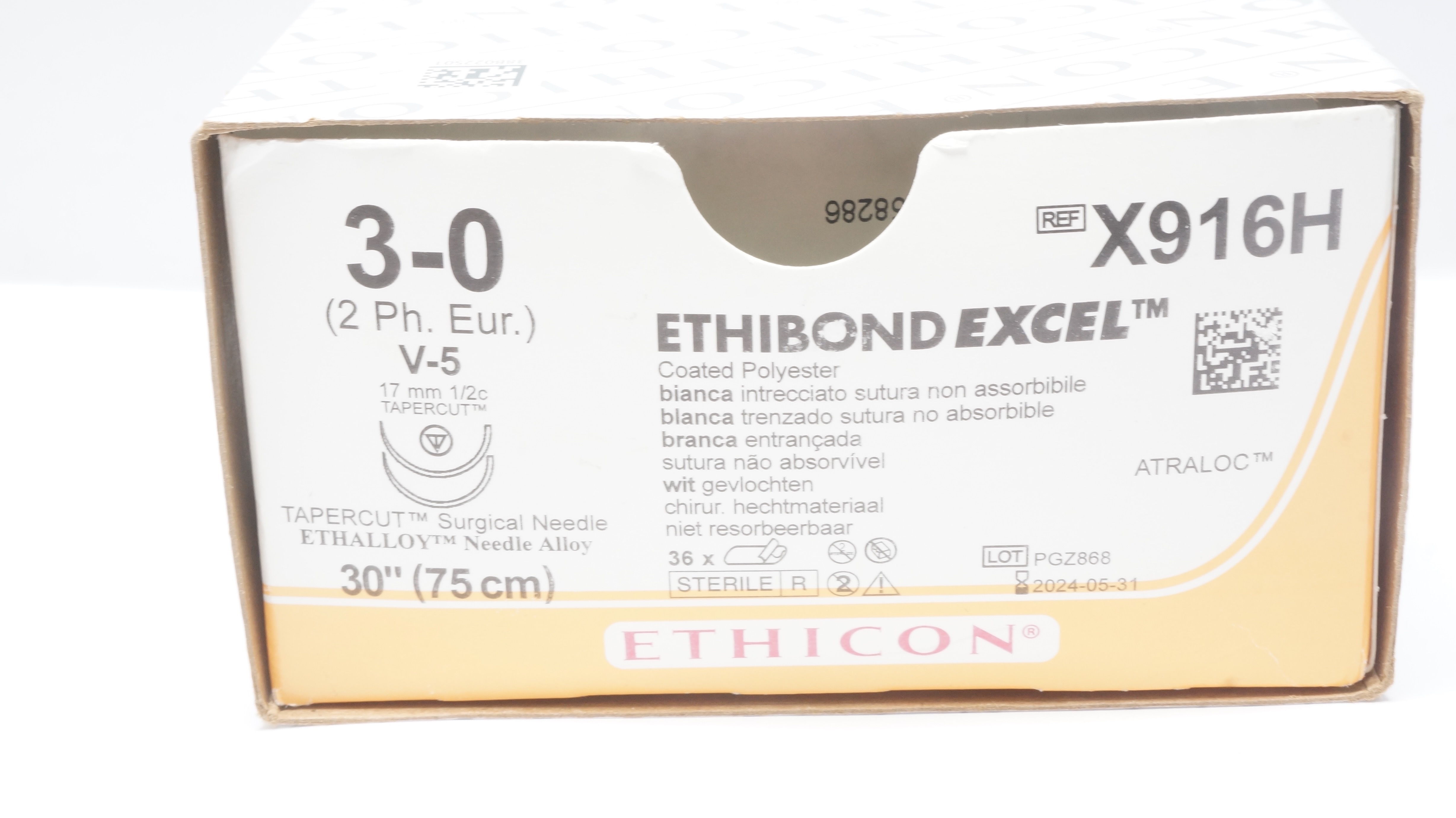 Ethicon X916H 3-0 ETHIBOND EXCEL Stre V-5 17mm 1/2c Tapercut 30inch(x)-Box of 32