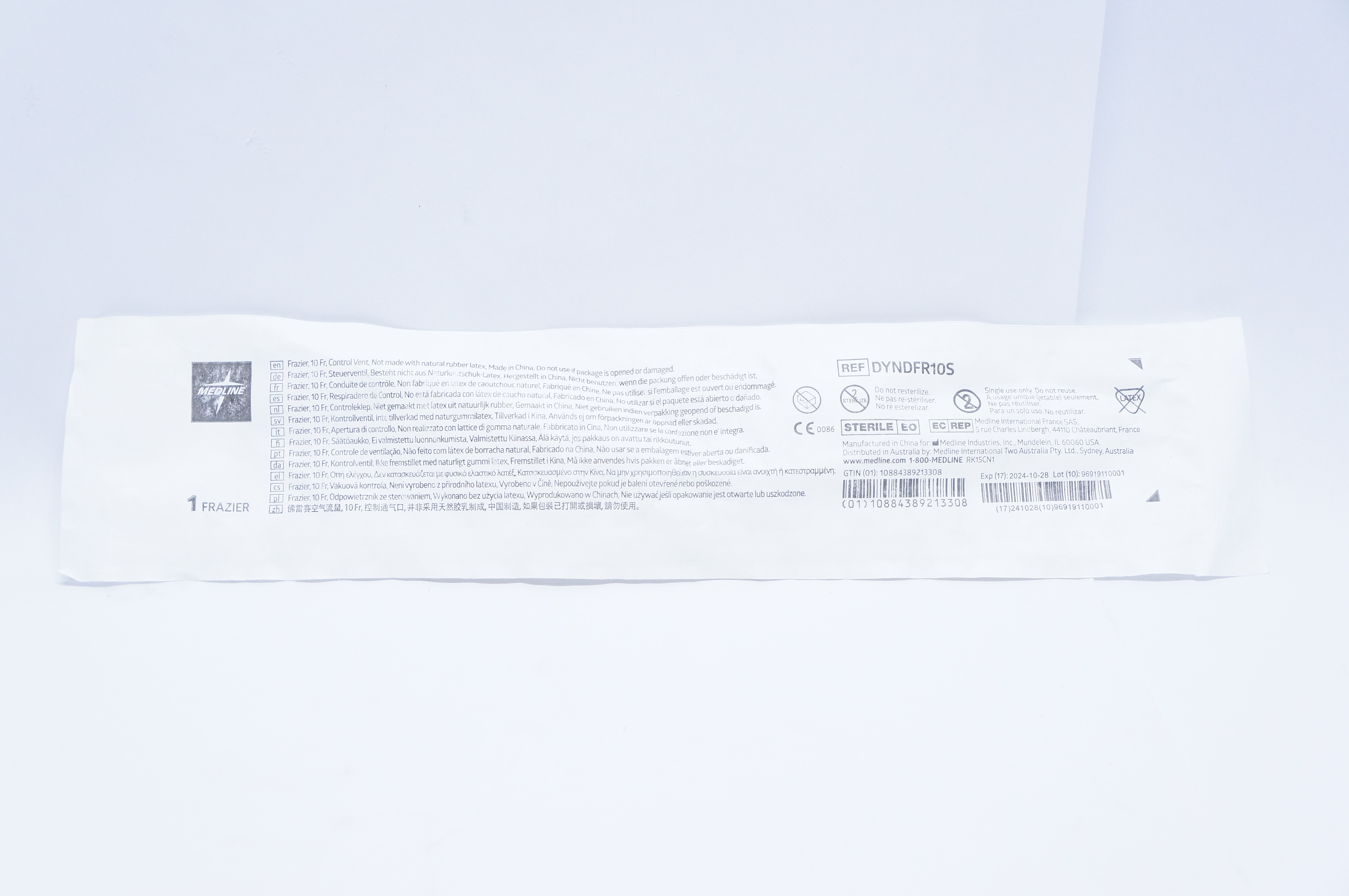 Medline DYNDFR10S Disposable Frazier Suction Tubes, 10 FR
