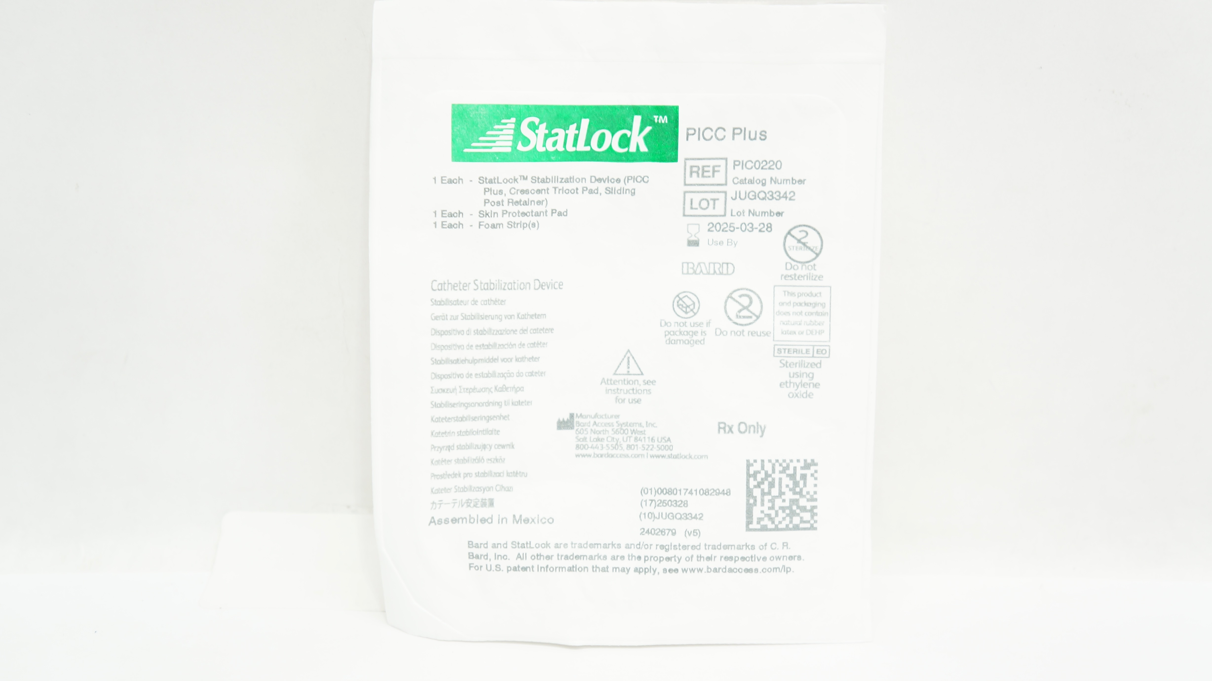 Bard PIC0220 StatLock Cath. Stabilization Device PICC Plus