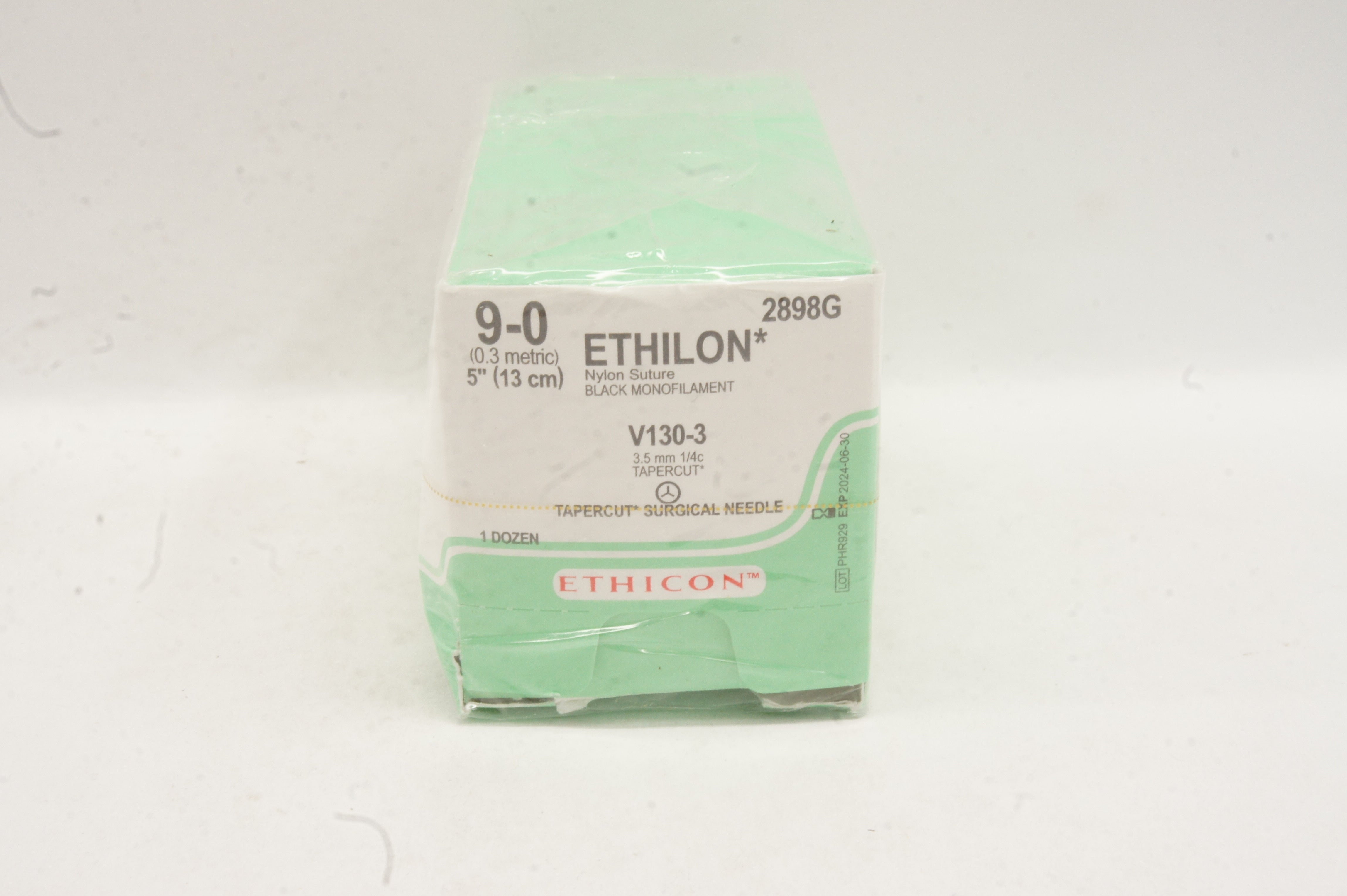 Ethicon 2898G 9-0 ETHILON V130-3 3.5mm 1/4c Tapercut Surgical Needle - Box of 12