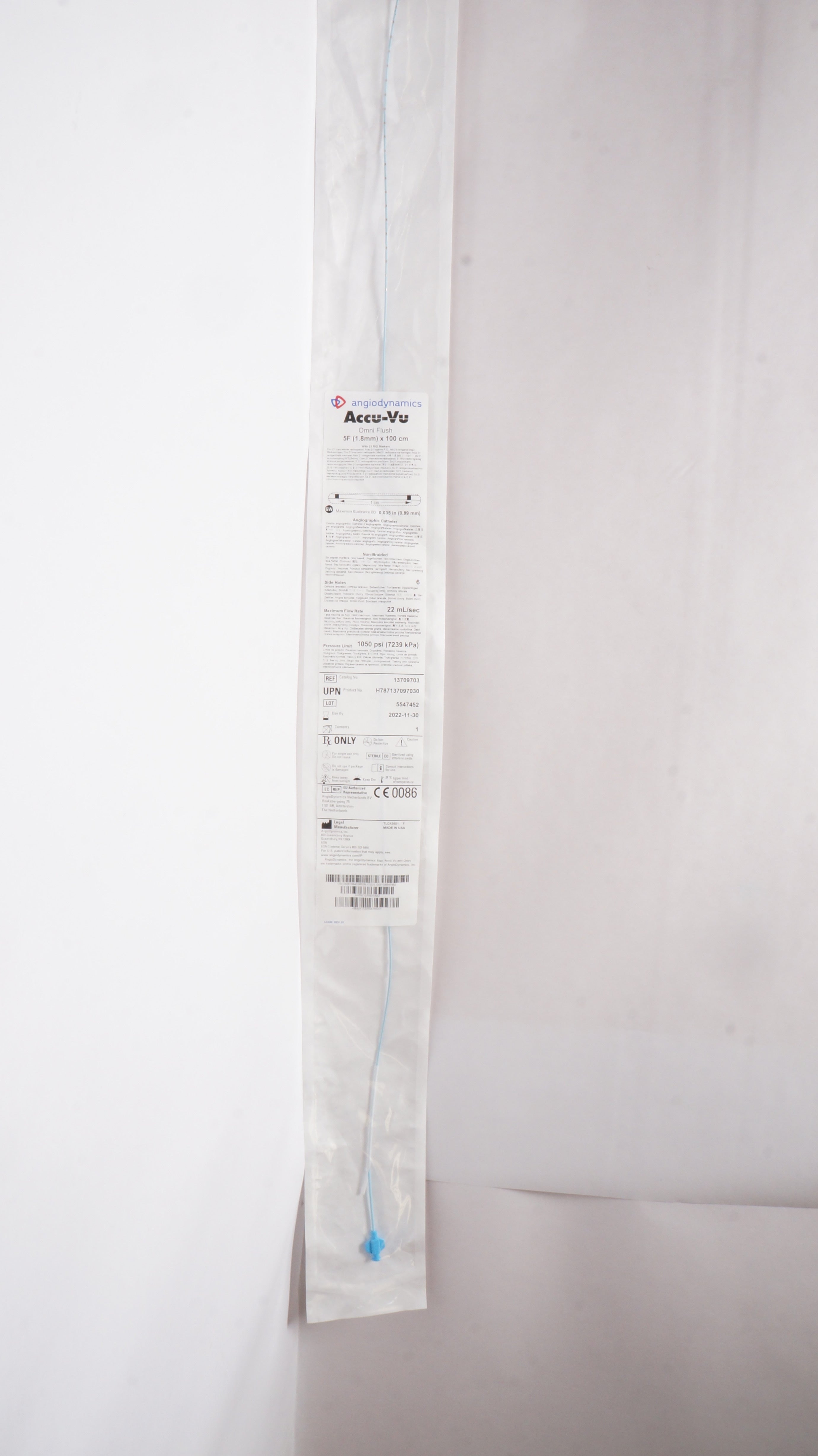 AngioDynamics 13709703 Accu-Vu Omni Flush Angiographic Cath. 5F x 100cm (x)