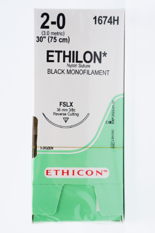 Ethicon 1674H 2-0 ETHILON, FSLX, 36mm 3/8c, 30inch ~ Pack of 36