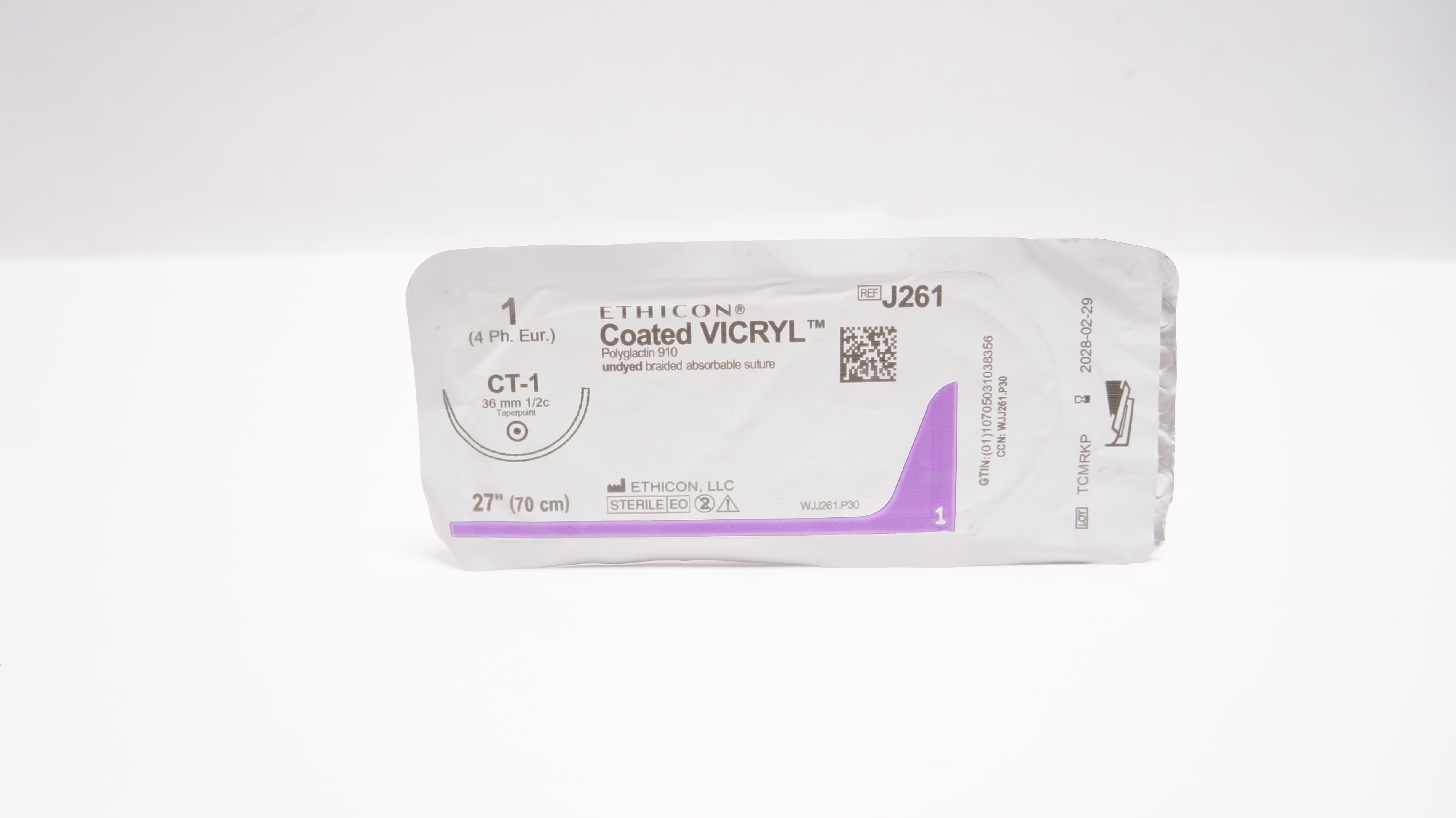 Ethicon J261 1 Coated VICRYL Stre CT-1 36mm 1/2c Taperpoint 27inch