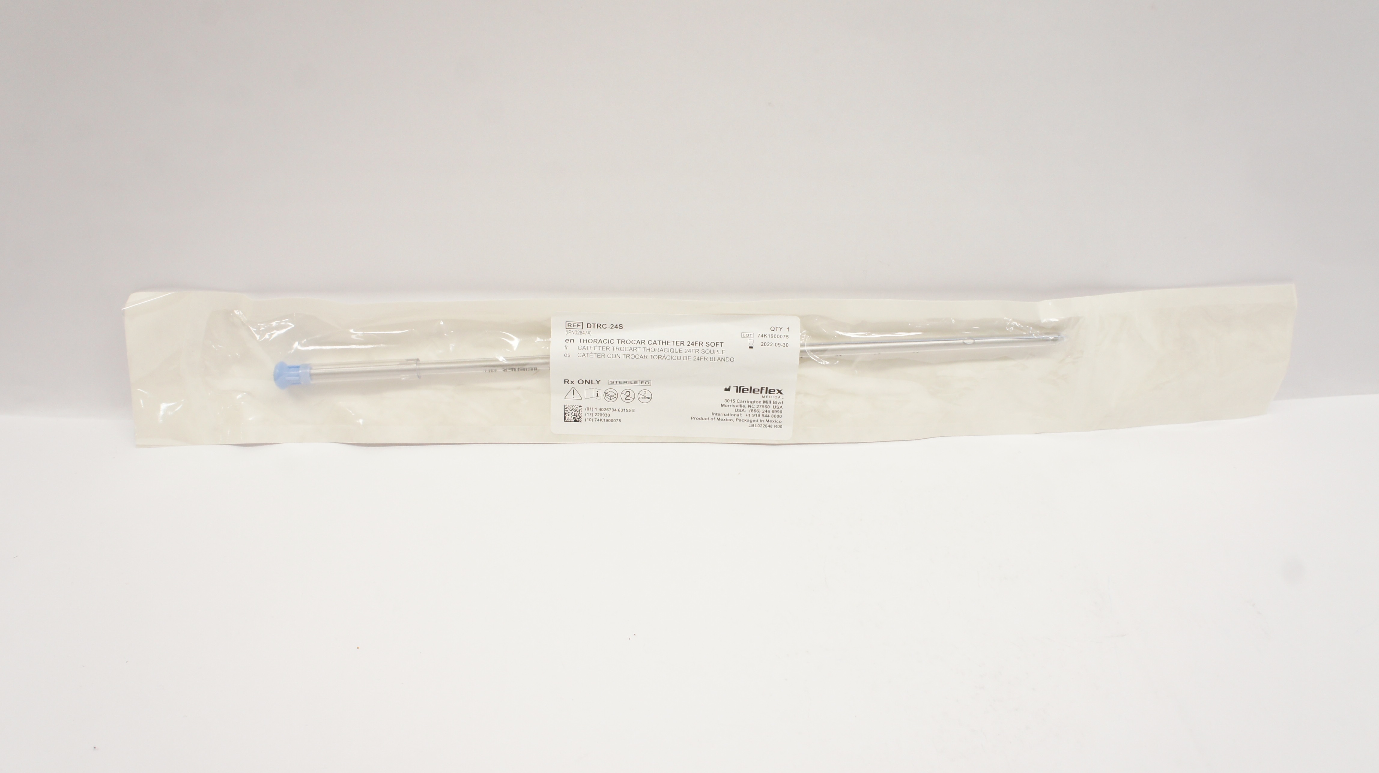 Teleflex DTRC-24S Thoracic Trocar Cath. Soft, 24 Fr (x)