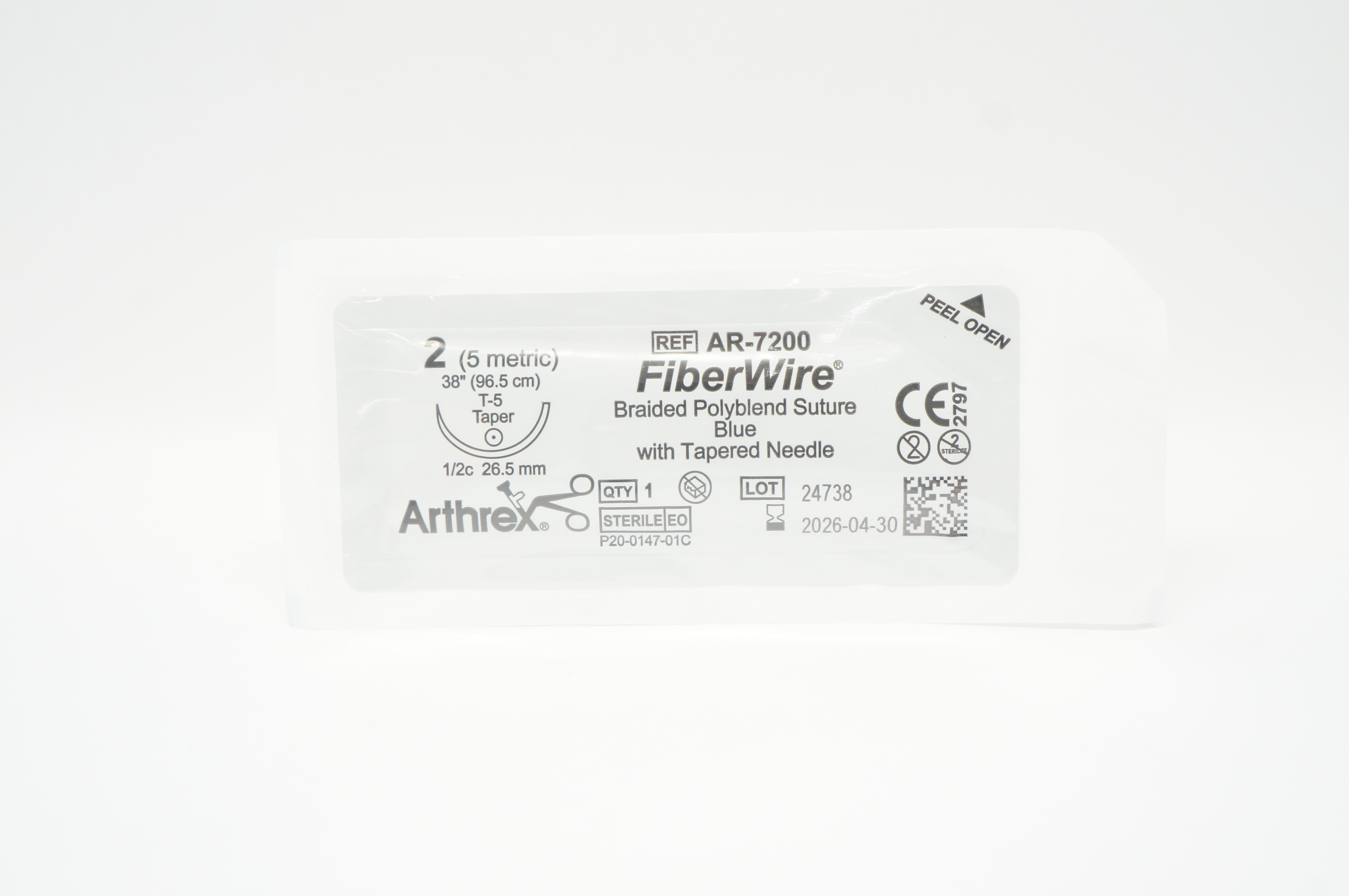 Arthrex AR-7200 2 FiberWire Braided Polyblend Stre T-5 Taper 1/2c 26.5mm, 38inch