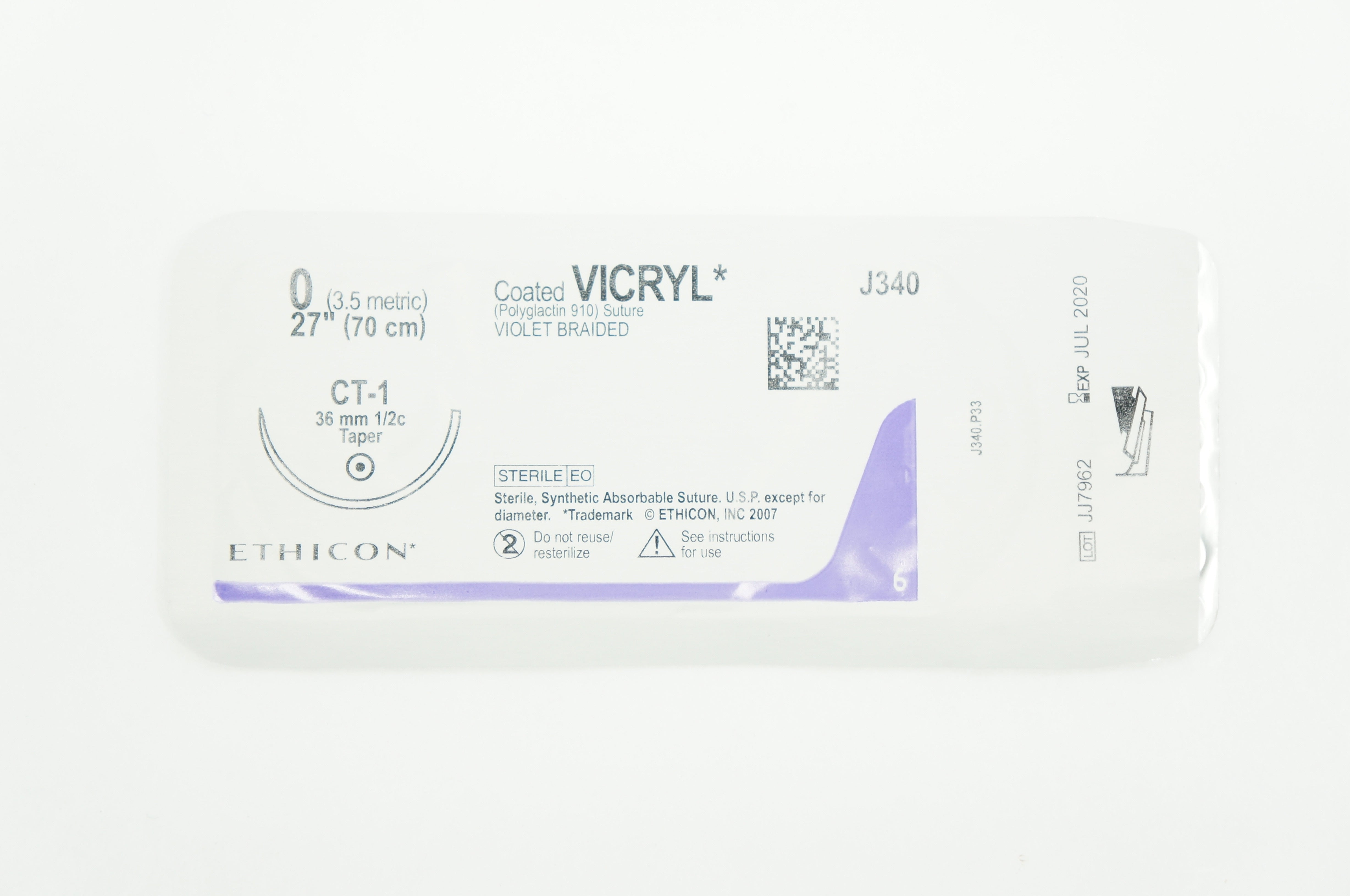 Ethicon J340 0 VICRYL CT-1 36mm 1/2c Taper 27inch (x)