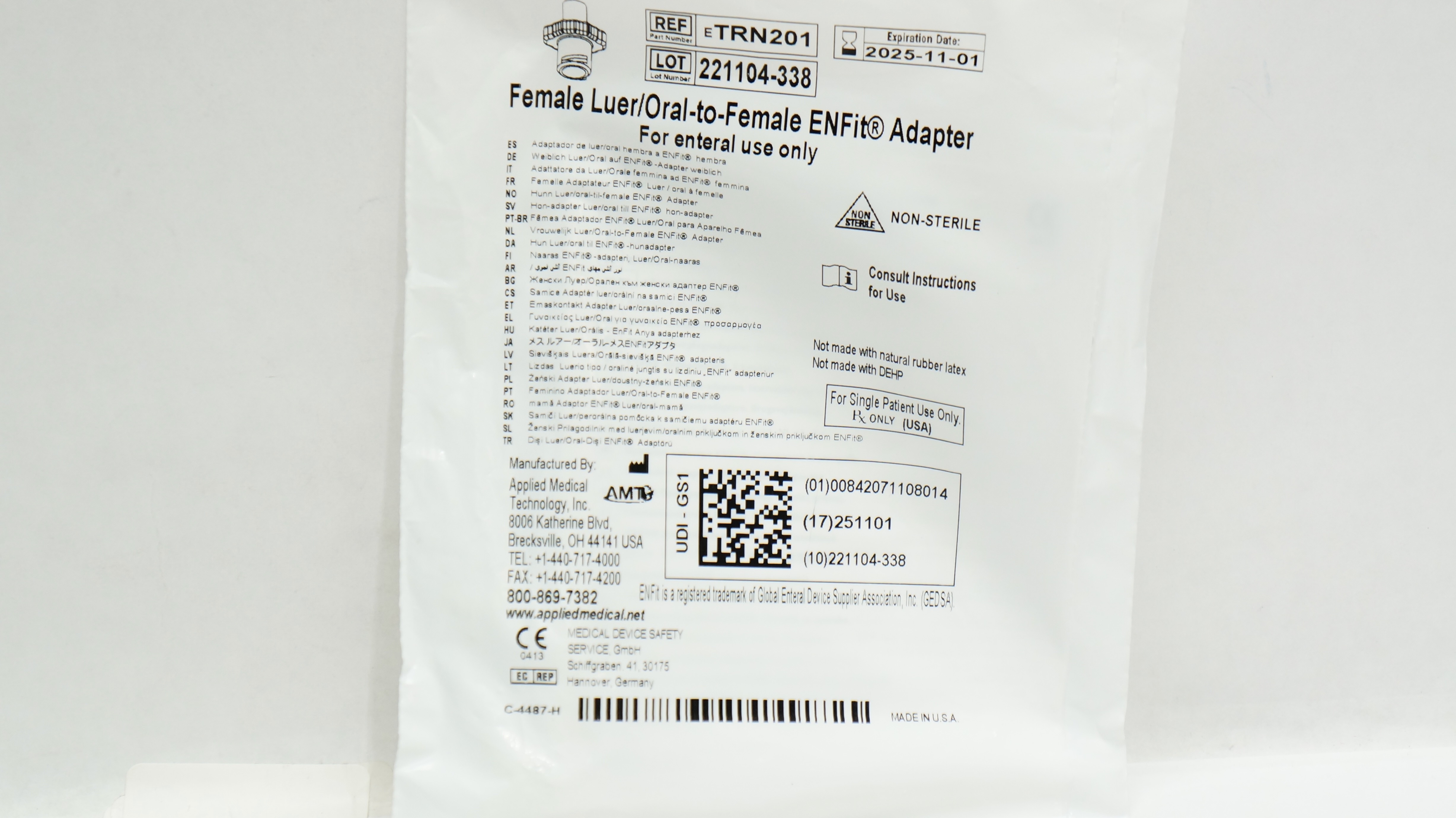Applied Medical eTRN201 Female Luer/Oral-to-Female ENFit Adapter