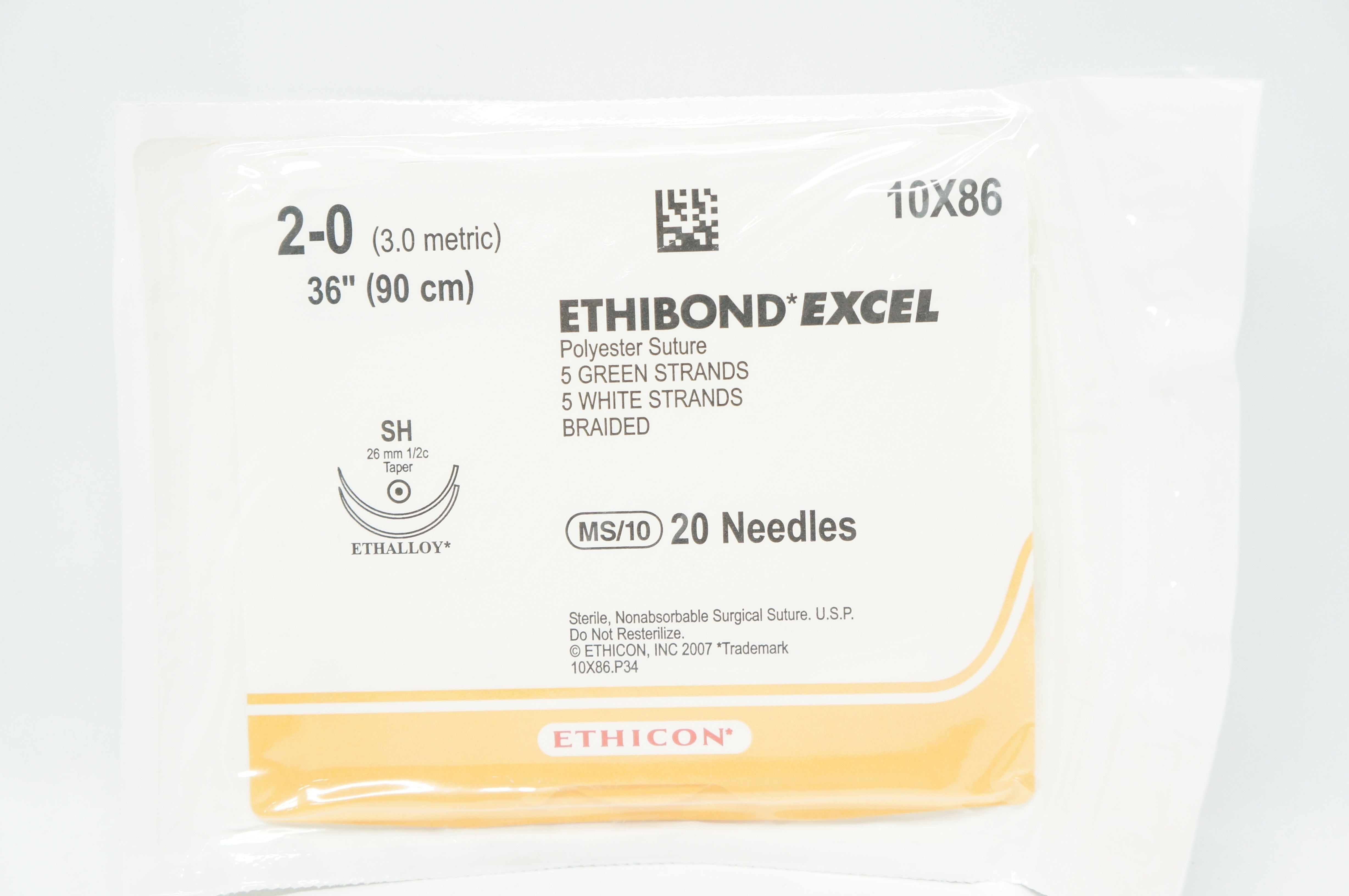 Ethicon 10X86 2-0 Ethibond Excel Polyester Stre SH 26mm 1/2c Taper 36inch (x)