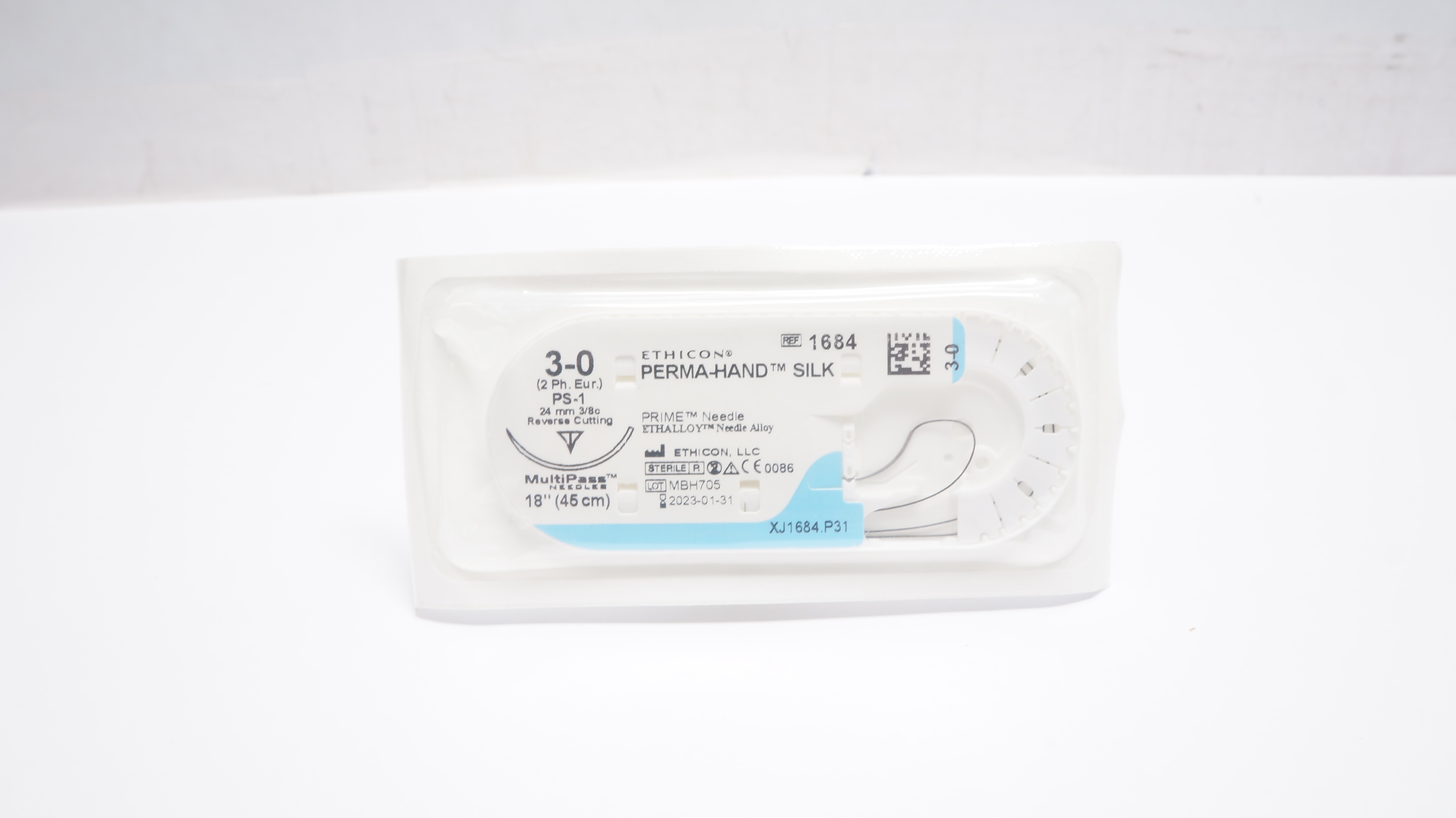 Ethicon 1684 3-0 Perma-Hand Silk Stre PS-1 24mm 3/8c Reverse Cutting, 18inch (x)