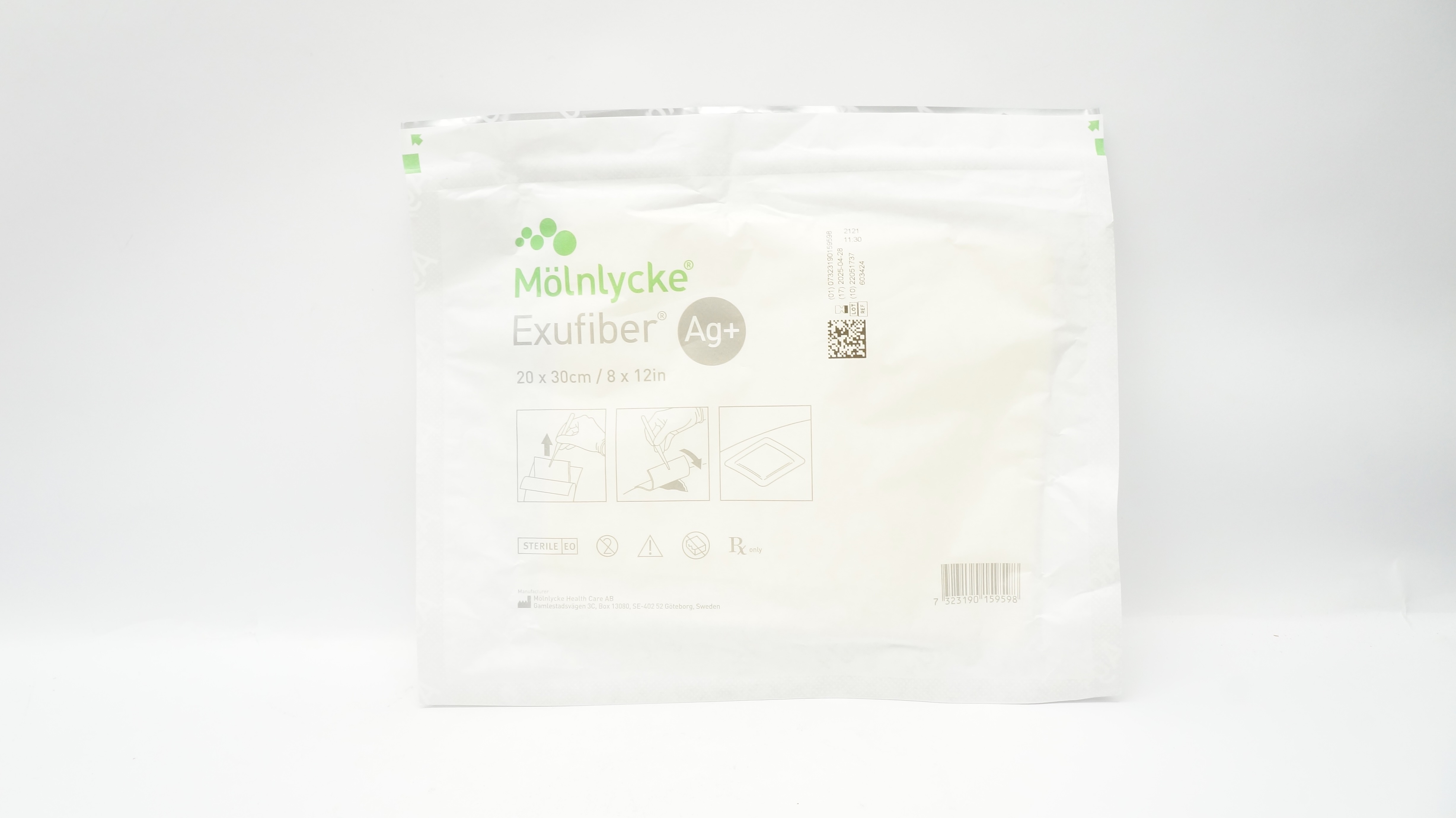 Molnlycke 603424 Exufiber Ag+ Antimicrobial Gelling Fiber Dressing 8 x 12in (x)