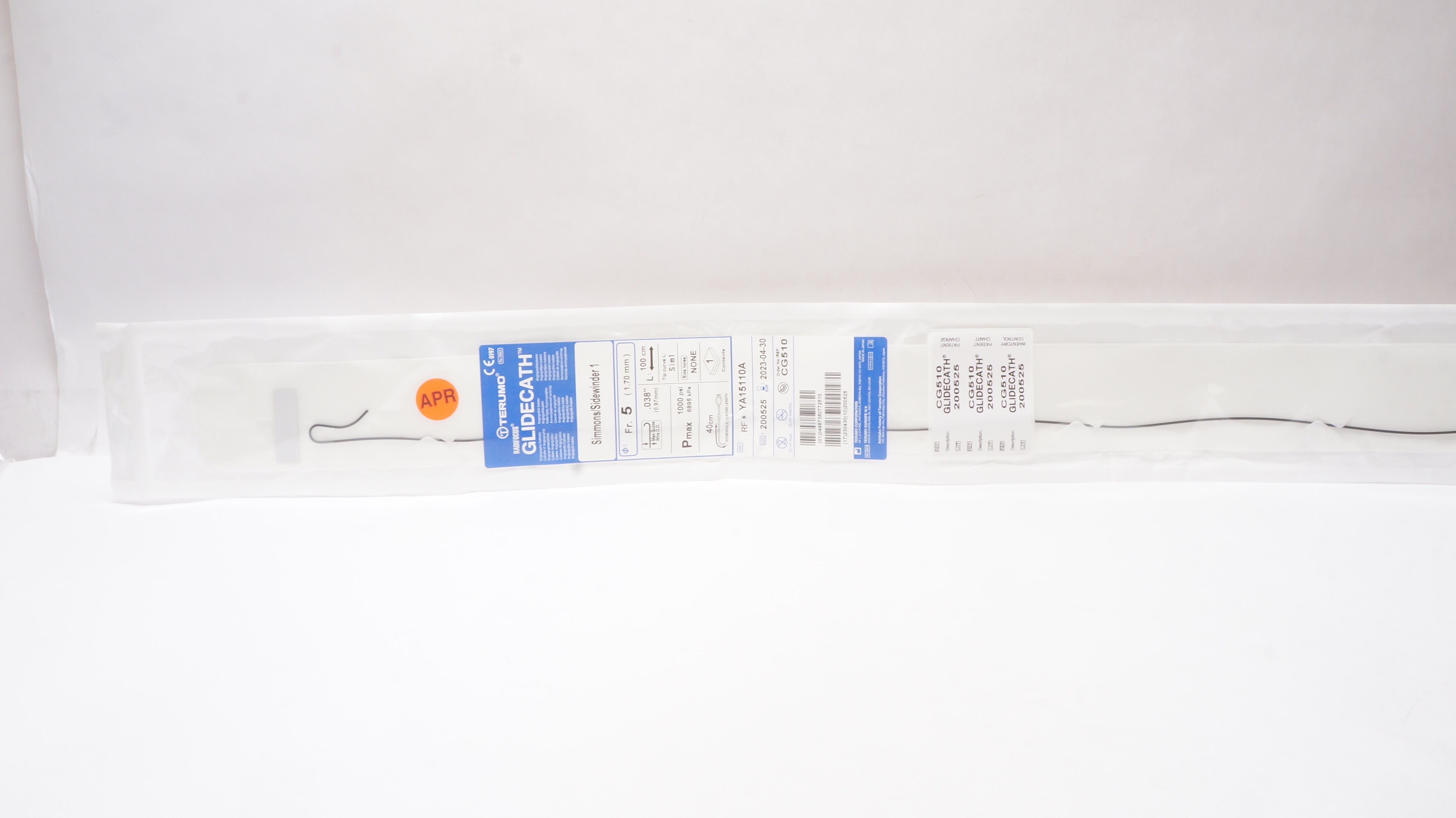 Terumo YA15110A Radifocus Glidecath Angiographic Cath. 5Fr x .038inch x 100cm(x)