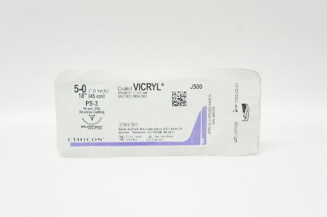 Ethicon J500 5-0 Coated VICRYL PS-3 16mm 3/8c Reverse Cutting, 18inch
