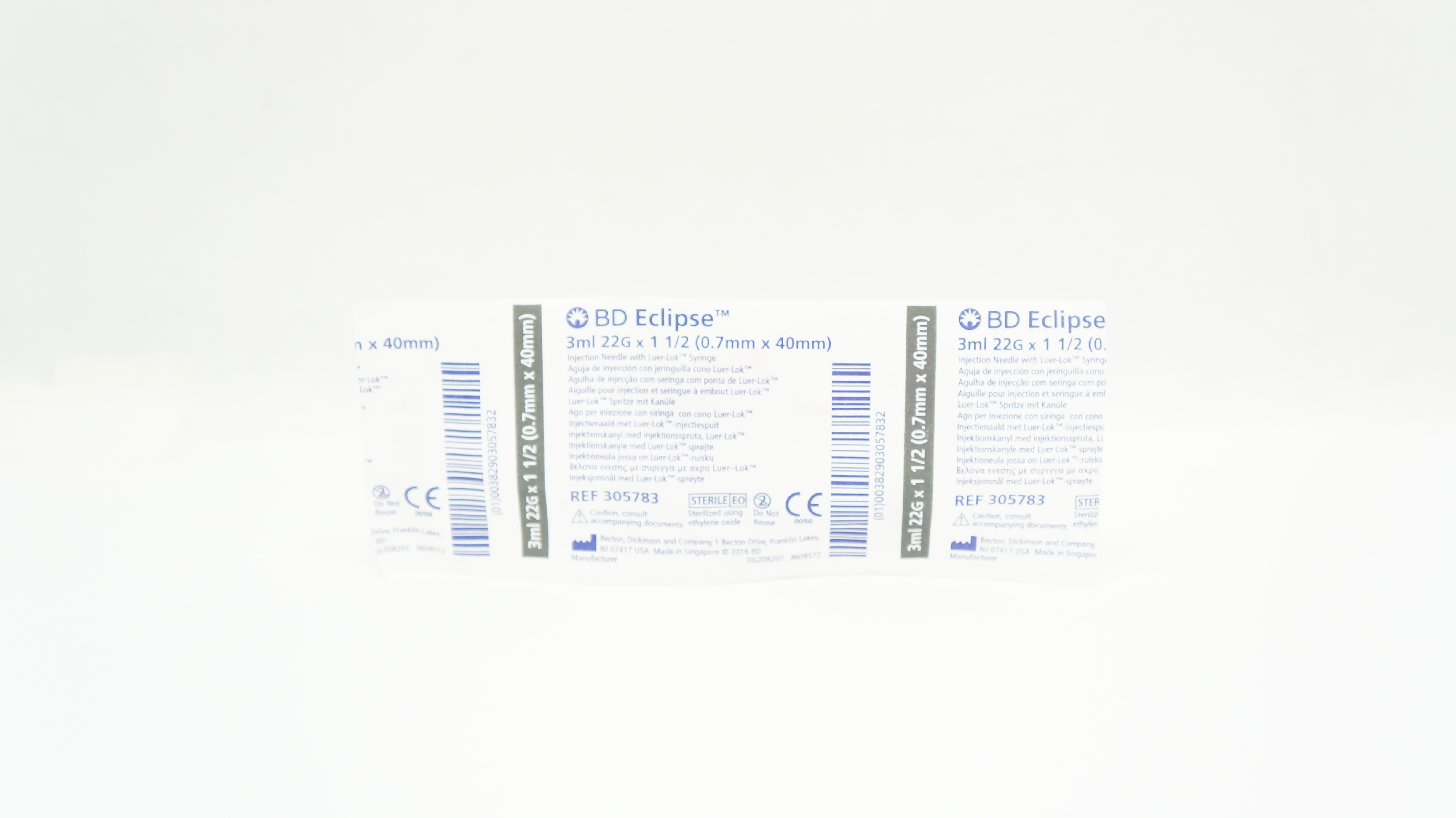 BD 305783 Eclipse Injection Ndle. w/Luer-Lok Syringe 3mL, 22G x 1-1/2inch (x)