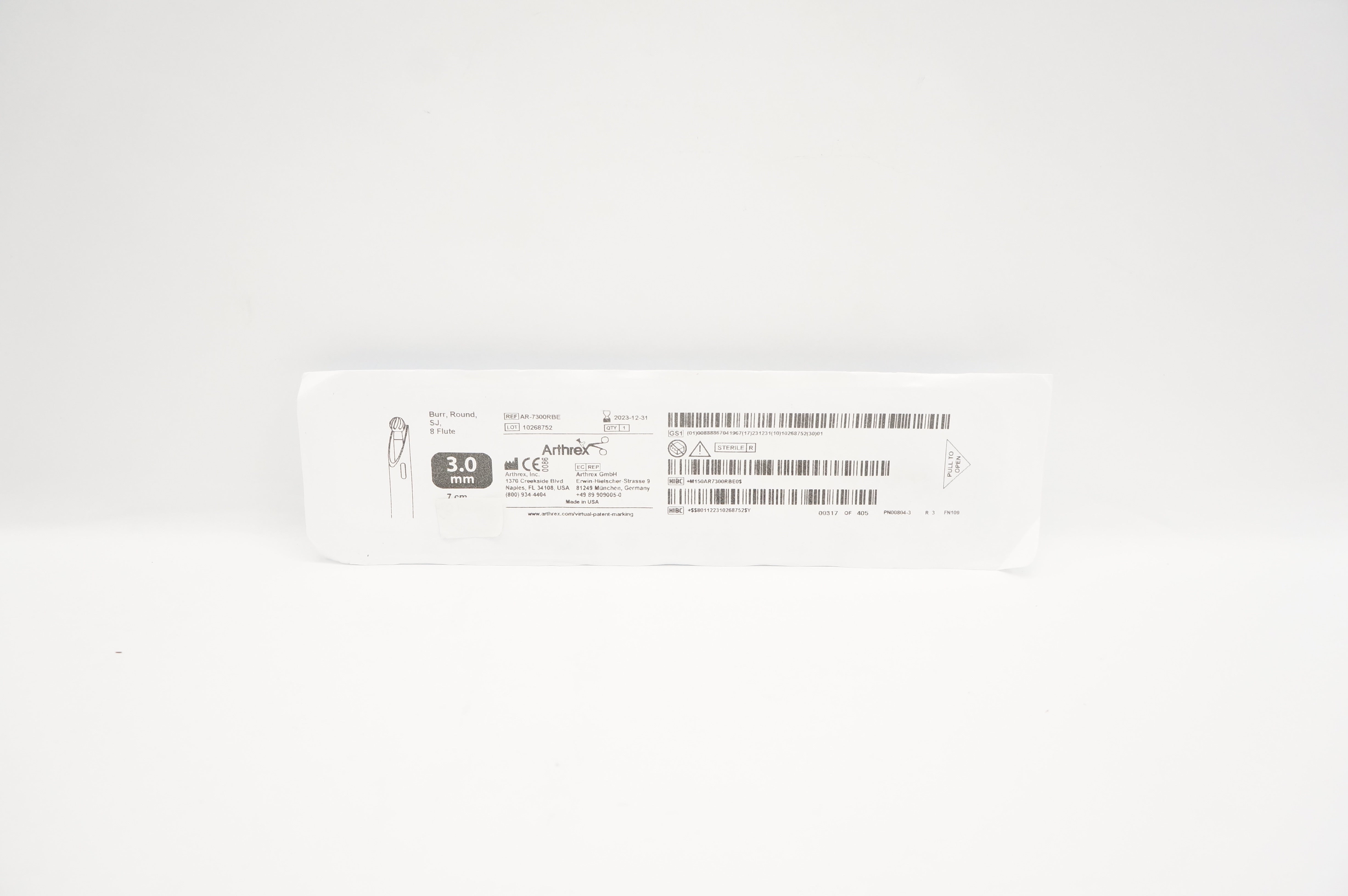 Arthrex AR-7300RBE Burr Round SJ 8 Flute 3.0mm