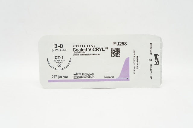 Ethicon J258 3-0 VICRYL Undyed Braided Stre CT-1 36mm 1/2c Taperpoint, 27inch
