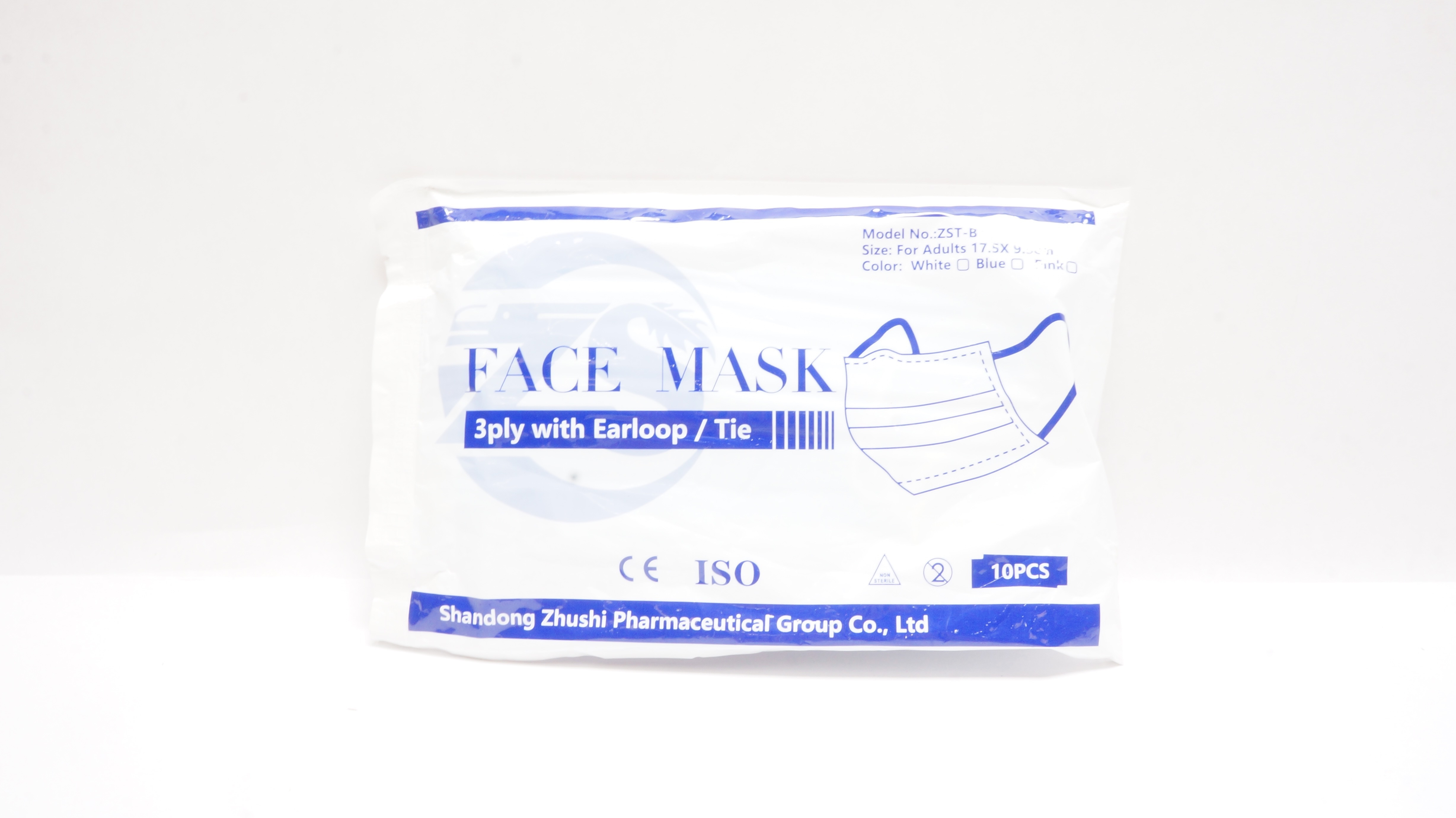Shandong Zhushi Pharmaceutical Grpop ZST-B Face Mask 3ply w/Earloop - Pack of 10