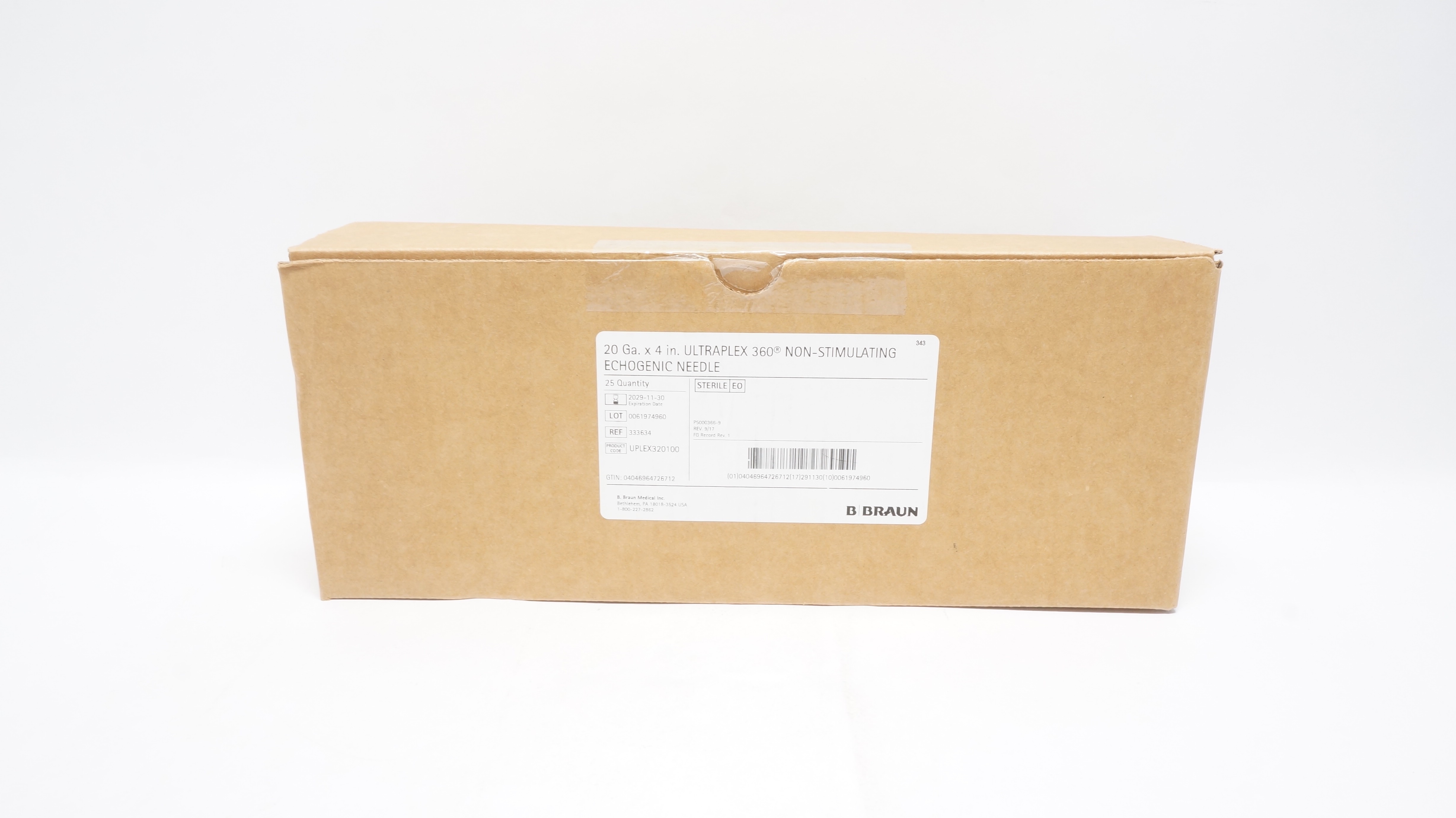B.Braun 333634 Ultraplex 360 Non-Insulated Echogenic Ndle 20Ga x 4in -Case of 25