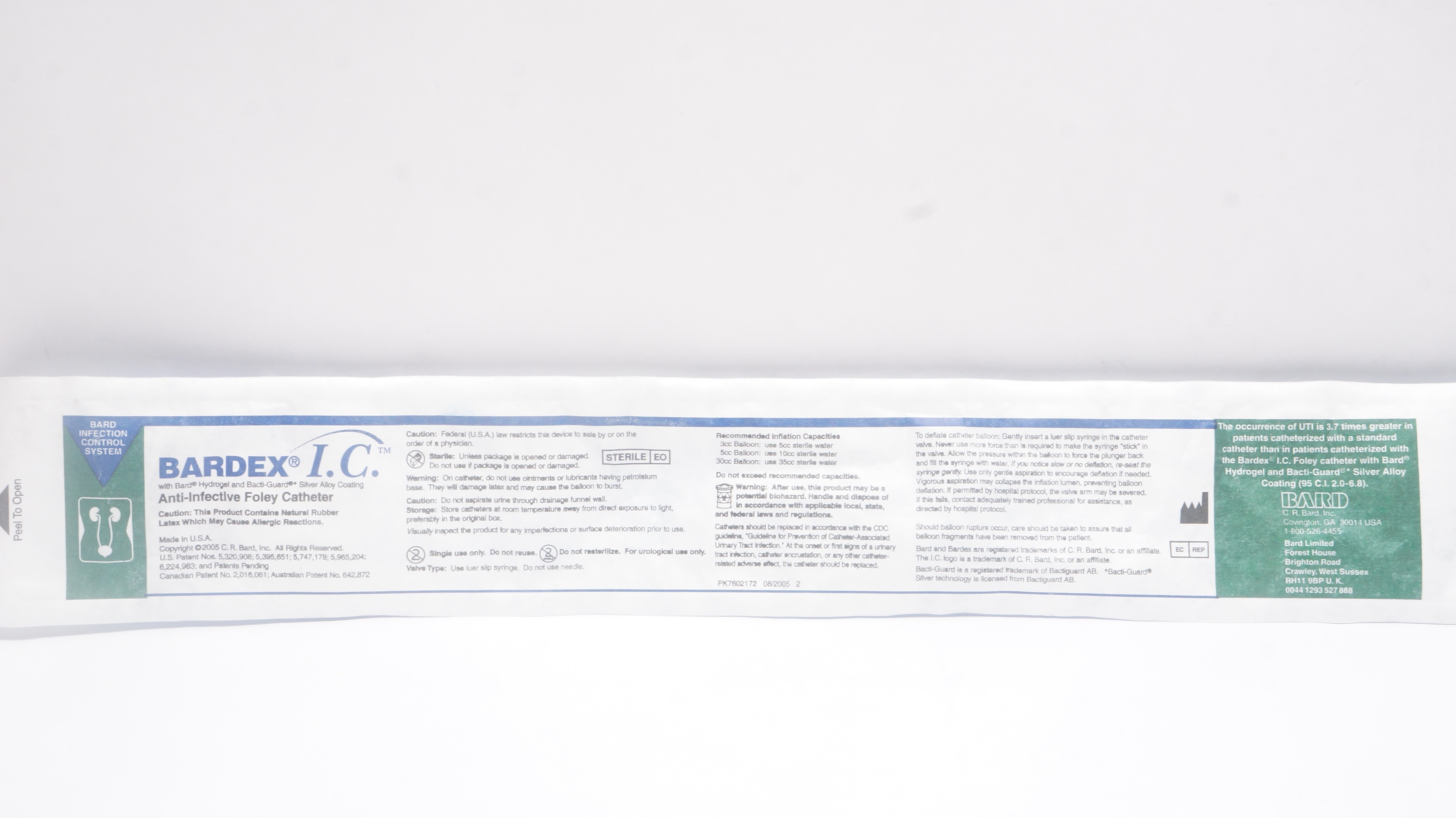 Bard 0102SI18 Bardex I.C. Anti-Infective Foley Cath. 18Fr. 5cc