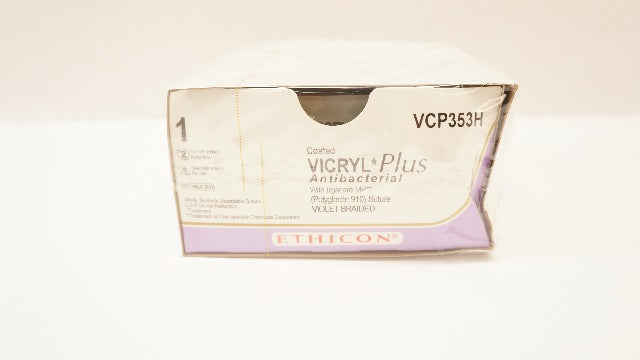 Ethicon VCP353H 1 Coated VICRYL Plus, CT, 40mm 1/2c Taper, 27inch (x) -Box of 36