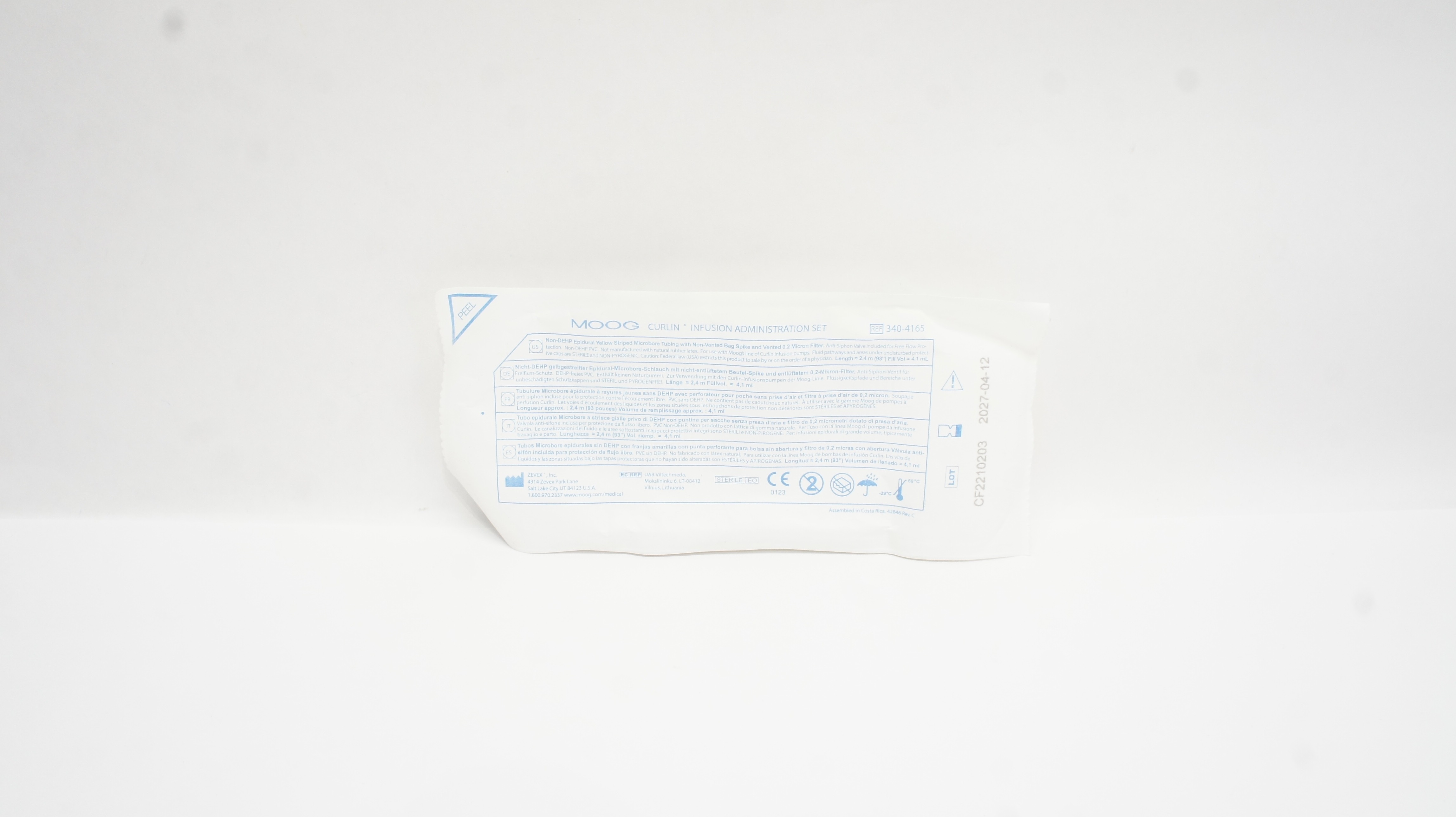 Zevex 340-4165 Moog Curlin Infusion Administration Set 93inch x 4.1mL