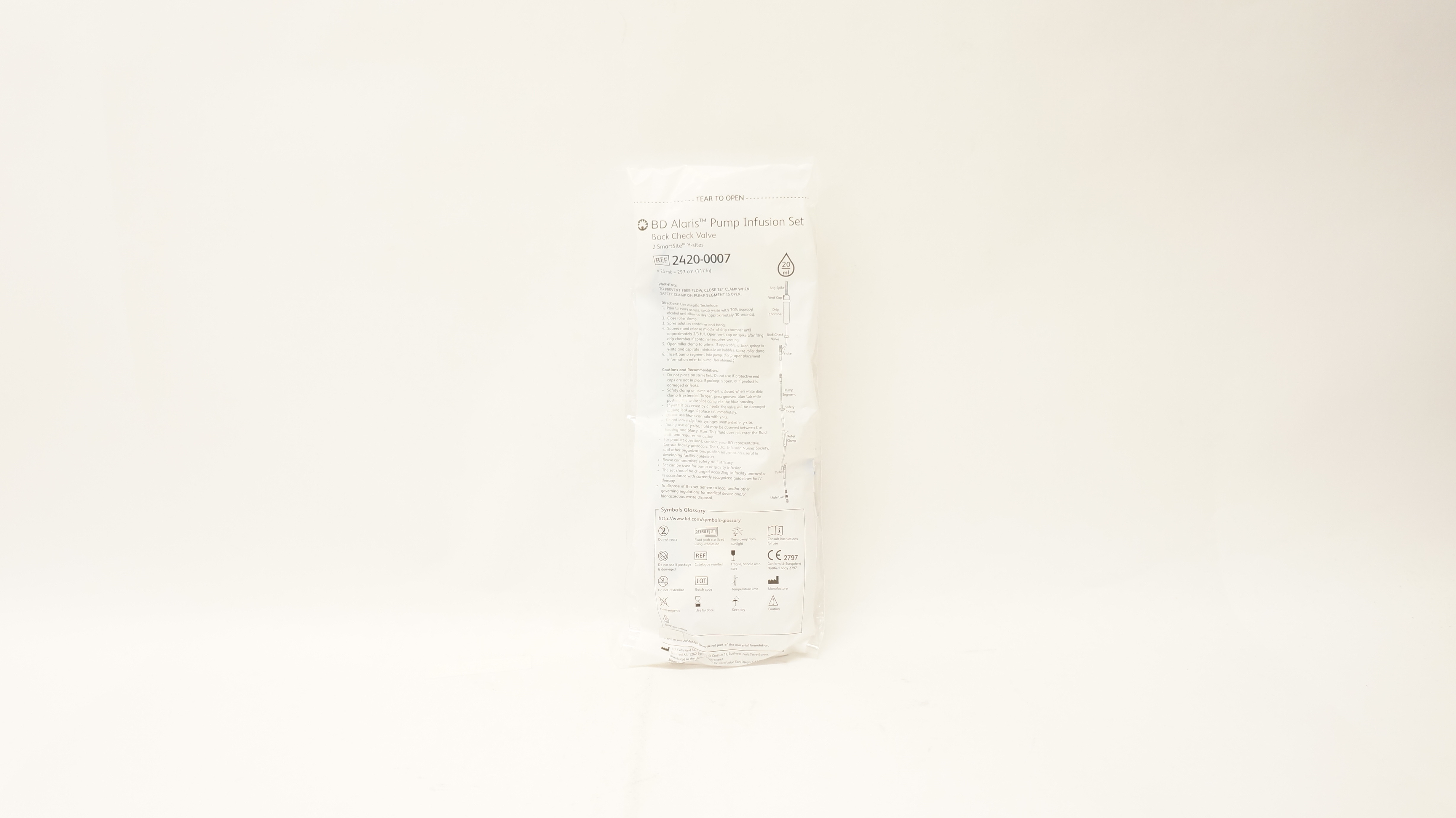 BD 2420-0007 Alaris Pump Infusion Set Back Check Valve 117 inch x 20ml