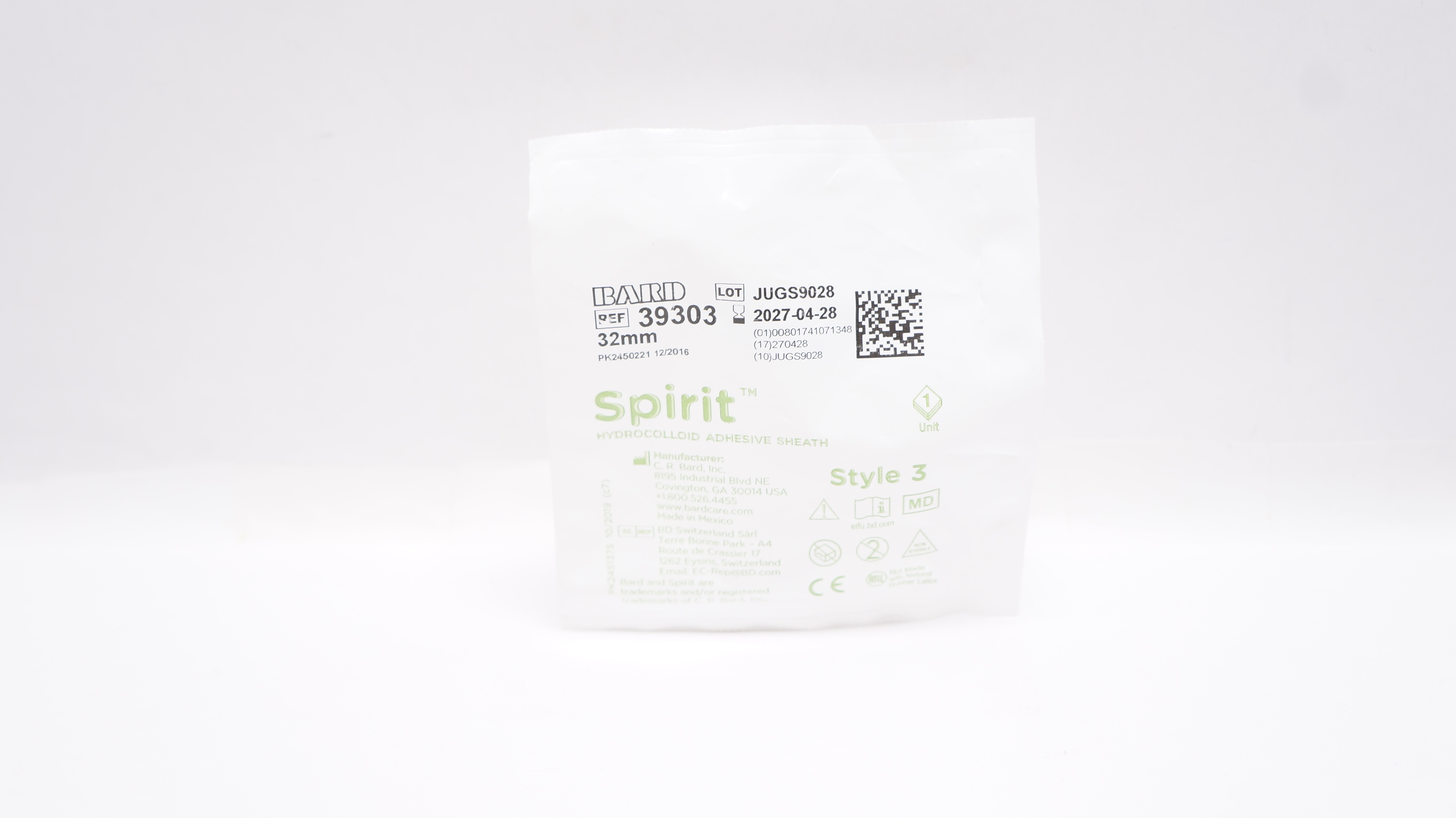 Bard 39303 Spirit Hydrocolloid Adhesive Sheath Style 3, 32mm