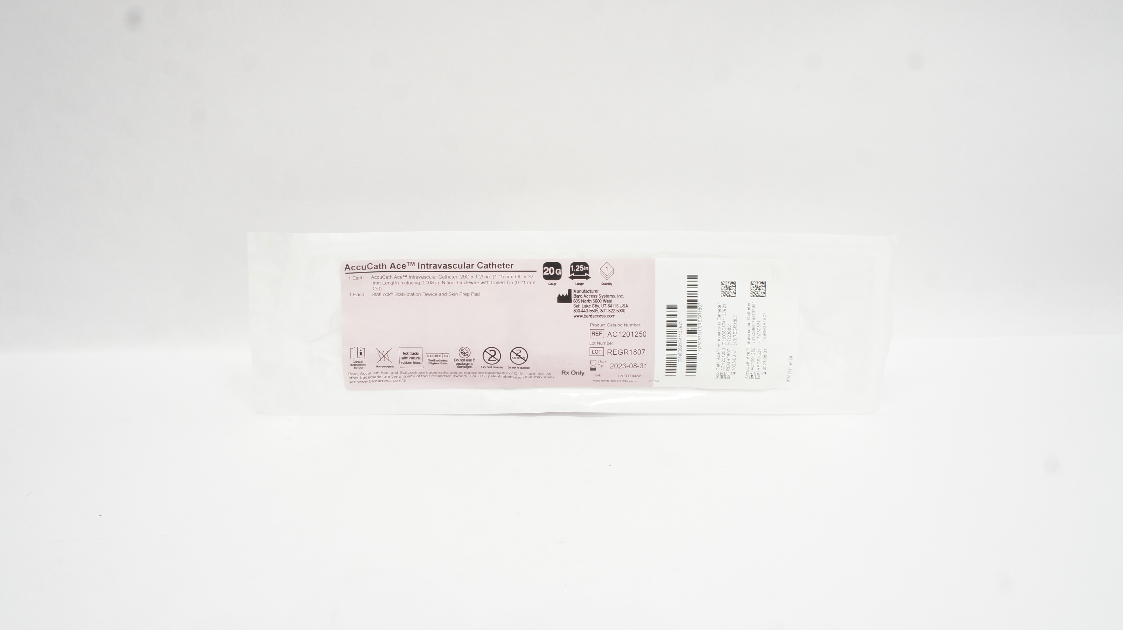 Bard AC1201250 AccuCath Ace Intravascular Cath. 20G x 1.25inch (x)