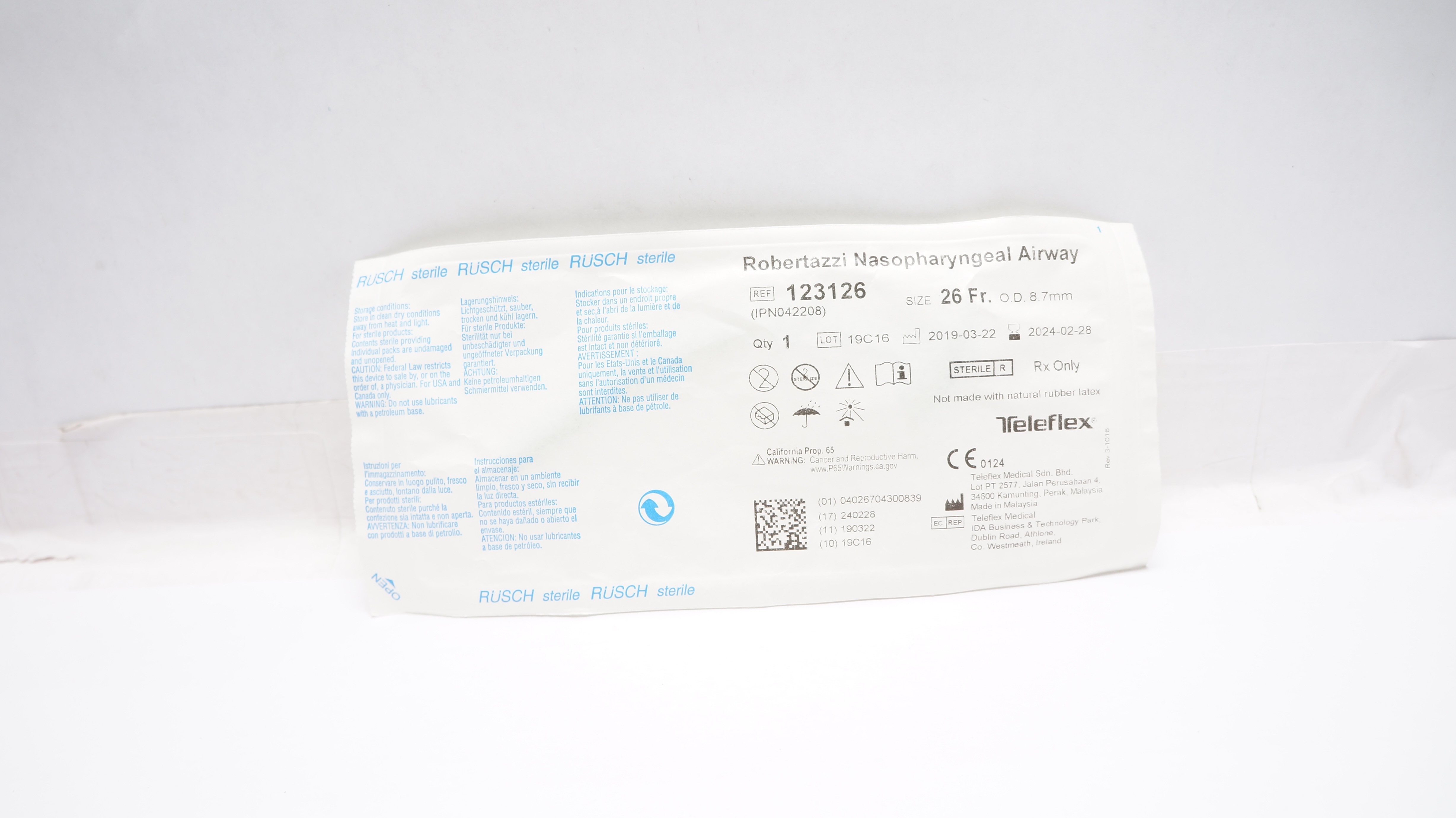 Teleflex 123126 Robertazzi Nasopharyngeal Airway 26Fr x 8.7mm OD (x)