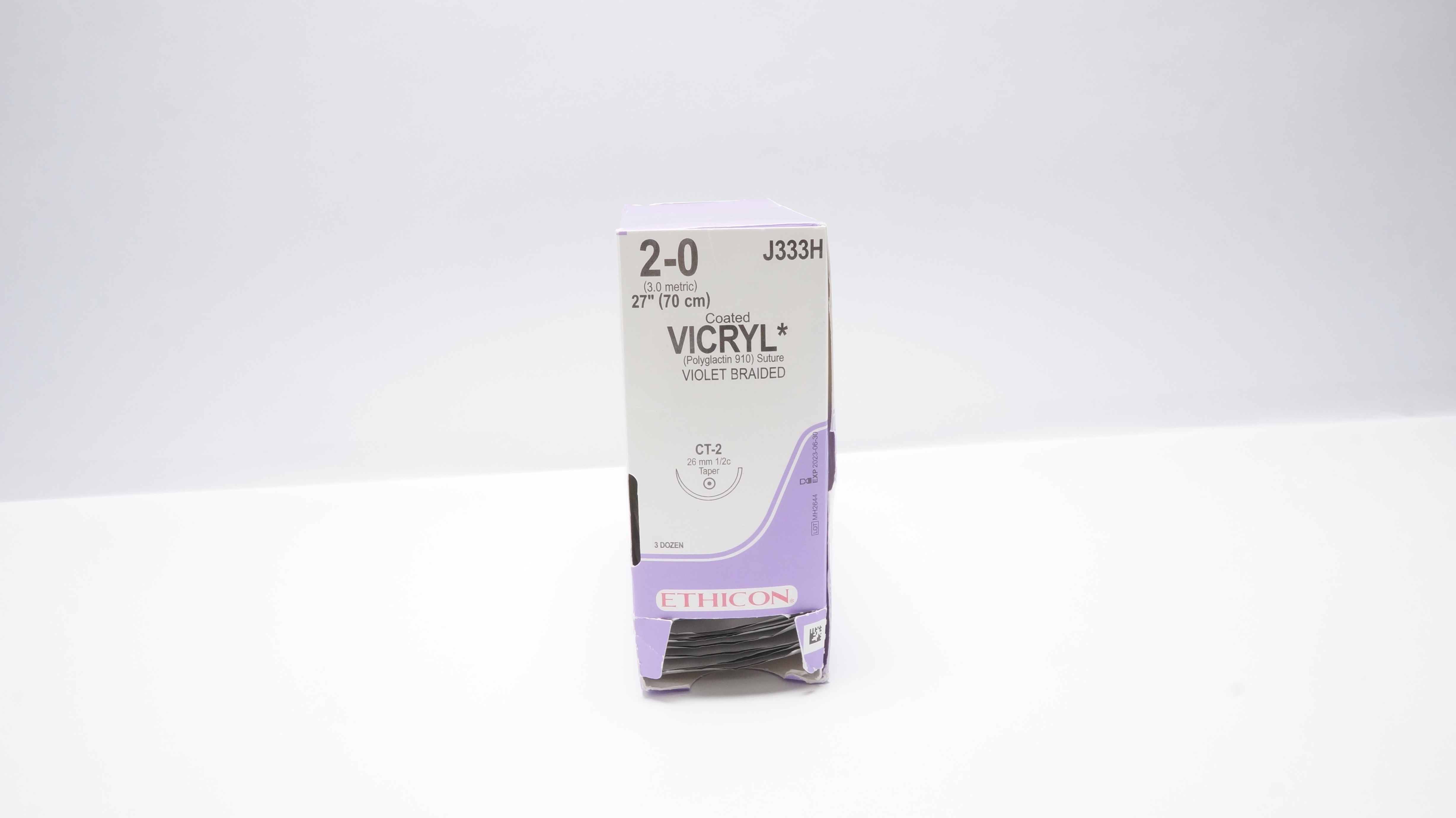 Ethicon J333H 2-0 Coated Vicryl Stre. CT-2 26mm 1/2c Taper 27In - Box of 36(x)