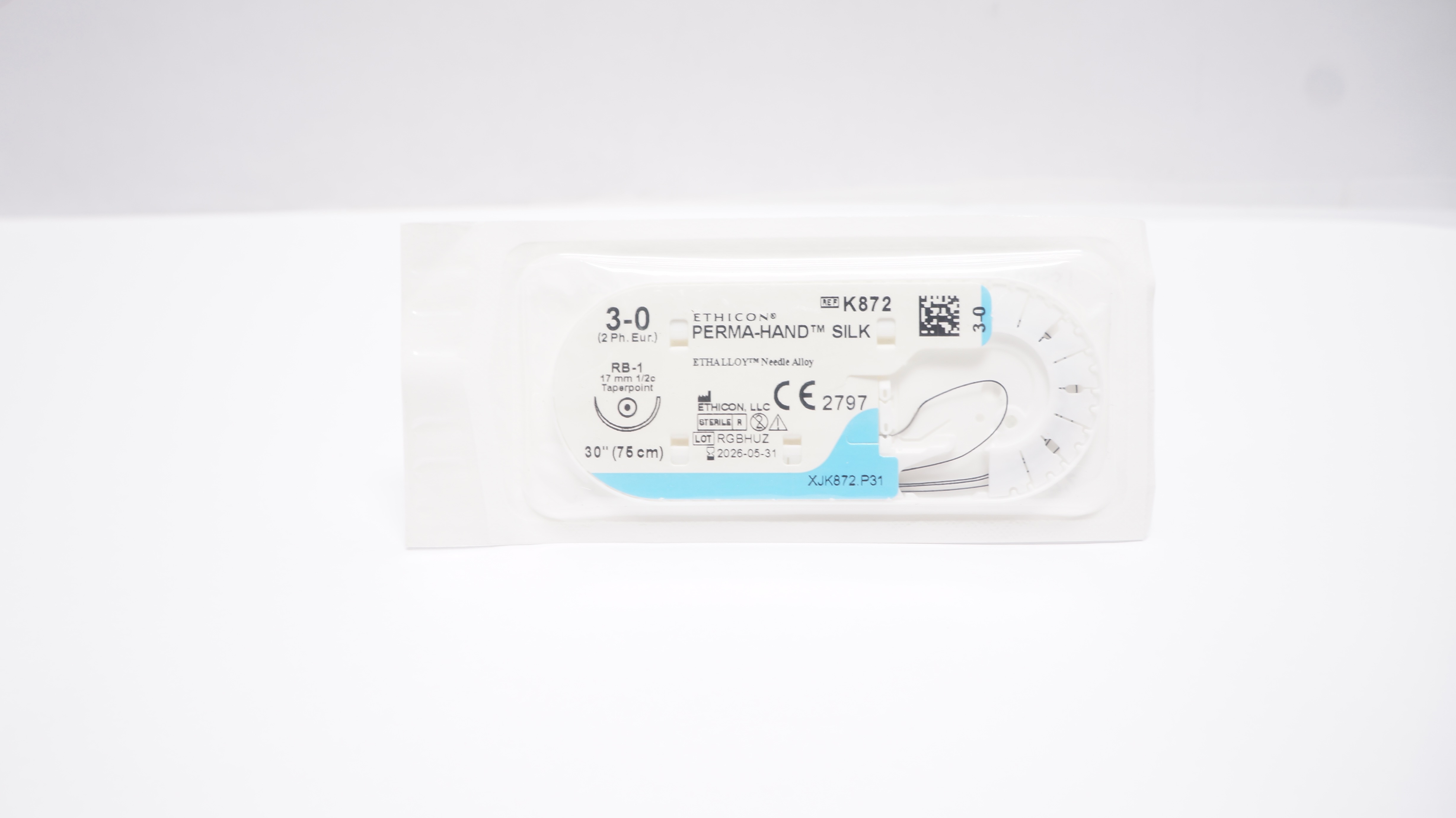 Ethicon K872 3-0 Perma-Hand Silk Stre RB-1 17mm 1/2c Taperpoint, 30inch