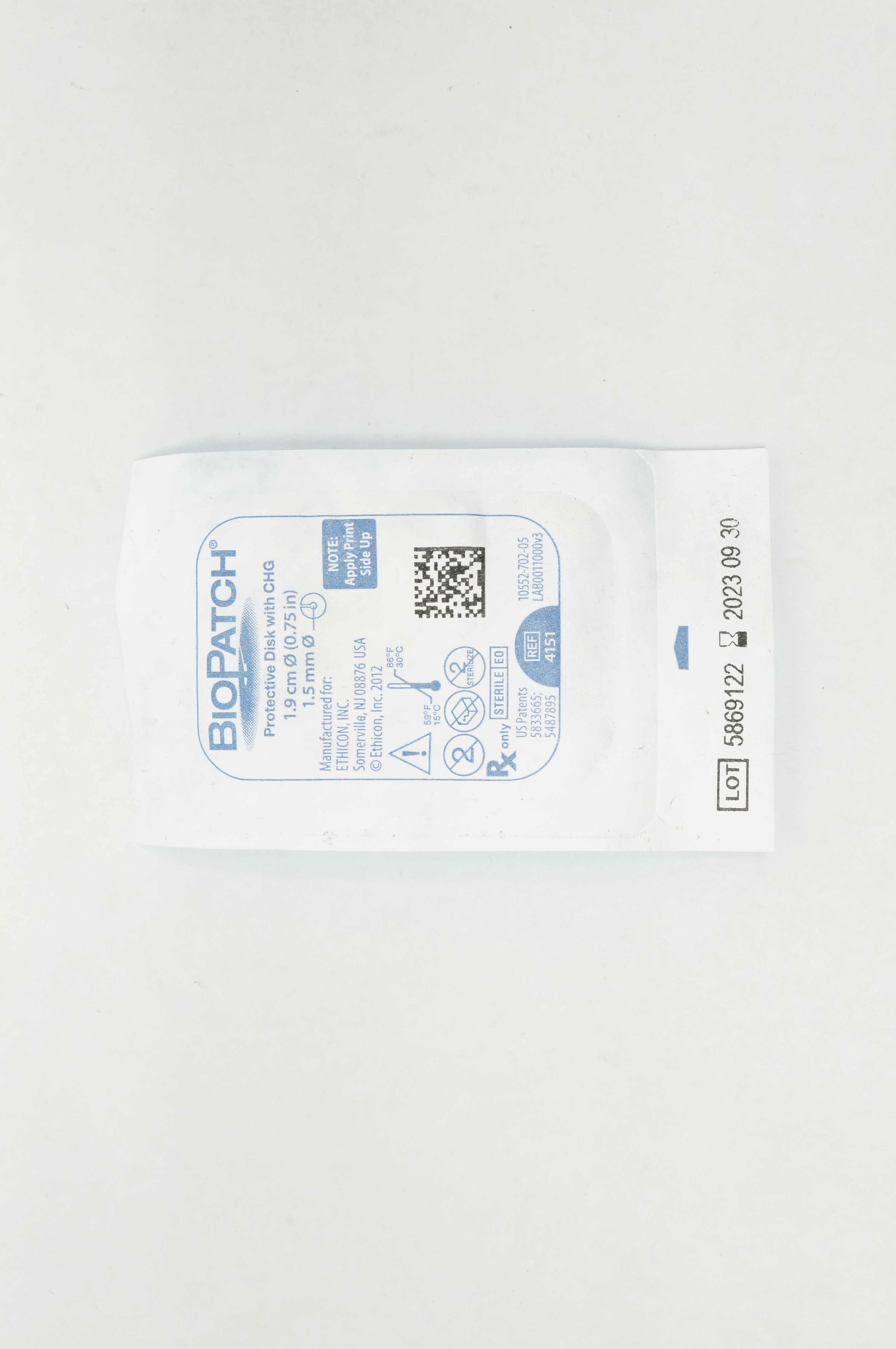 Ethicon 4151 BioPatch Protective Disk with CHG 0.75inch x 1.5mm
