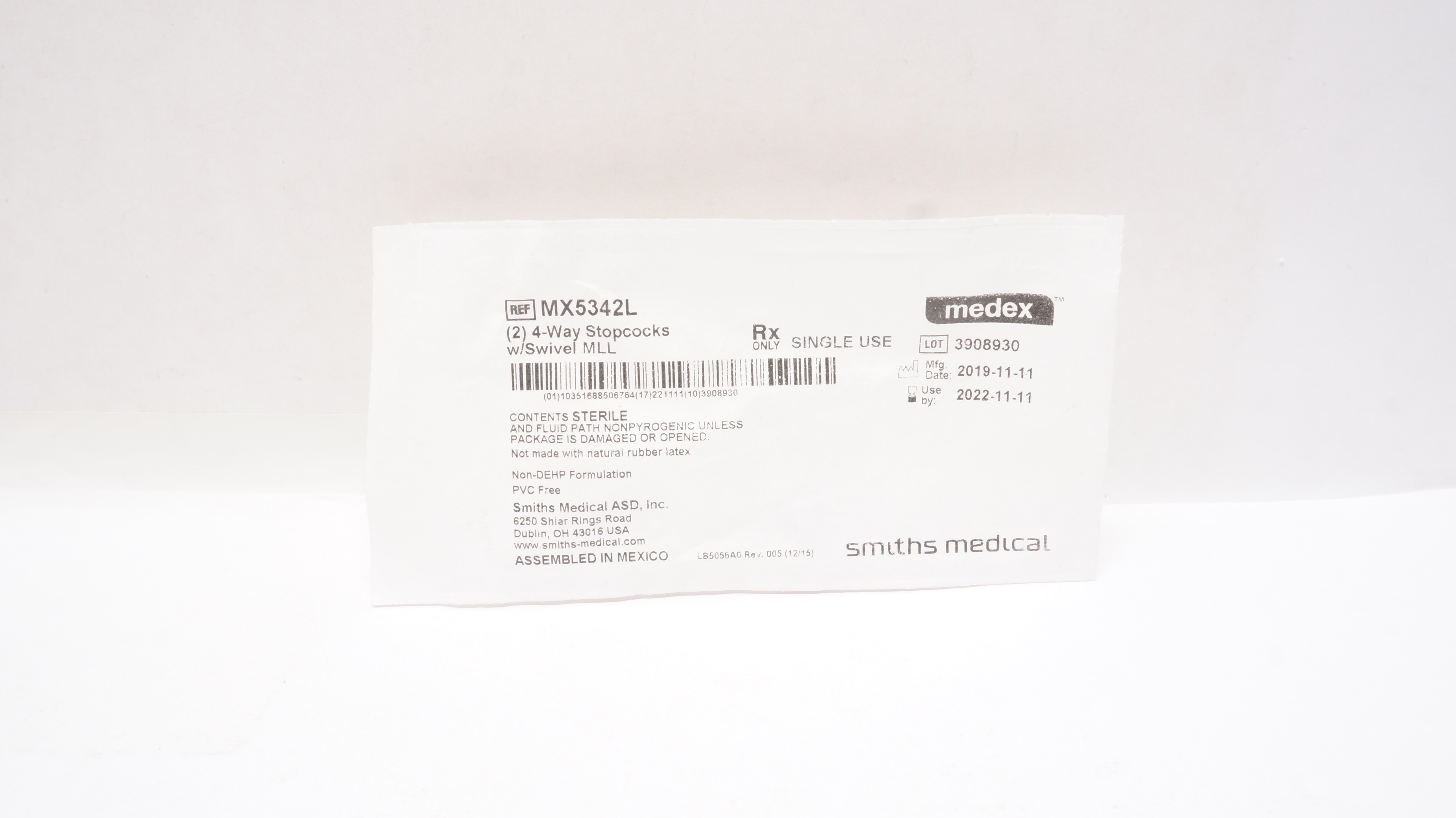 Smiths Medical MX5342L Medex 4 Way Stopcocks w/Swivel MLL - Pack of 2