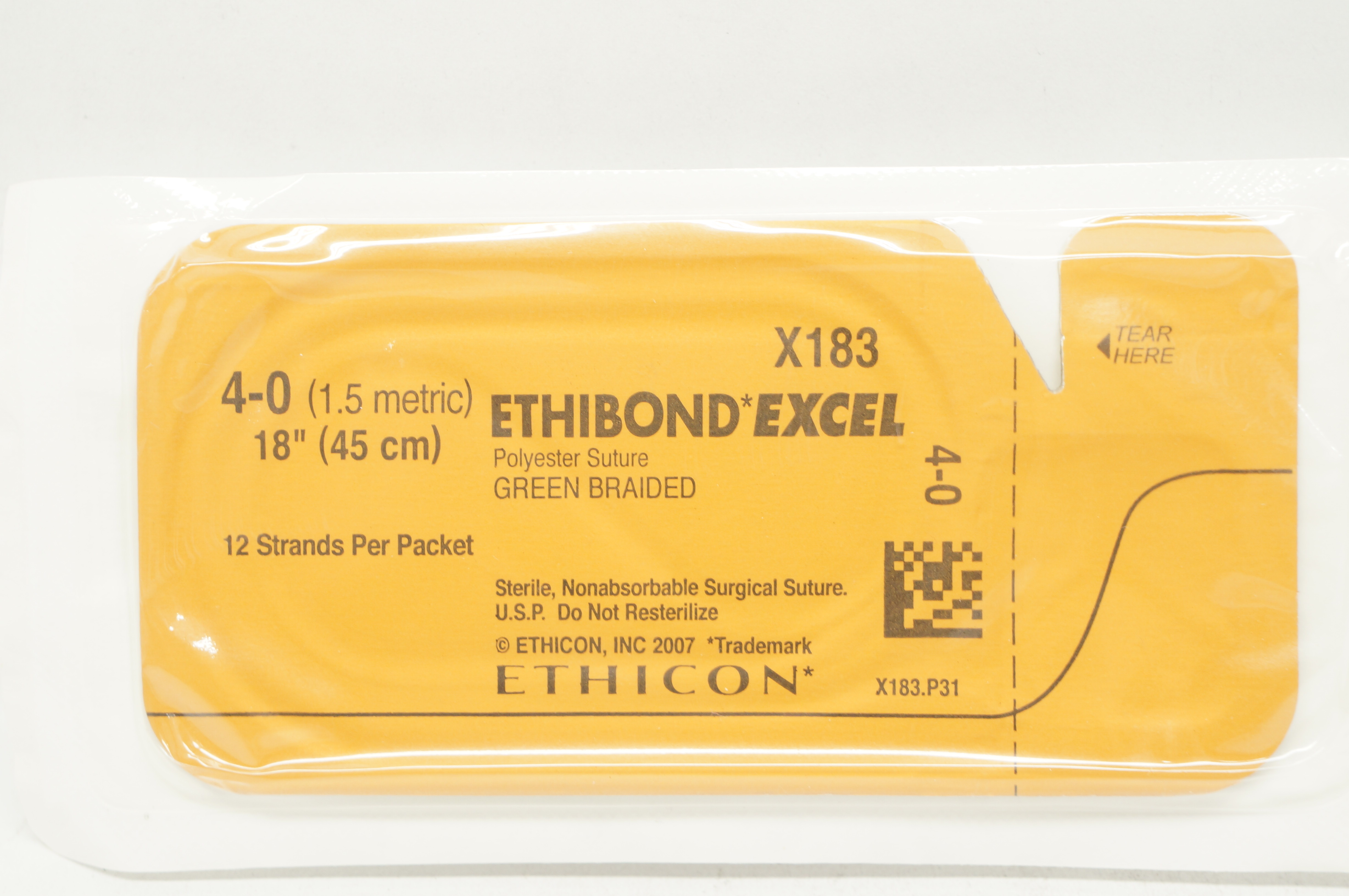 Ethicon X183 4-0 Ethibond Excel Polyester Stre Green Braided, 18 inch