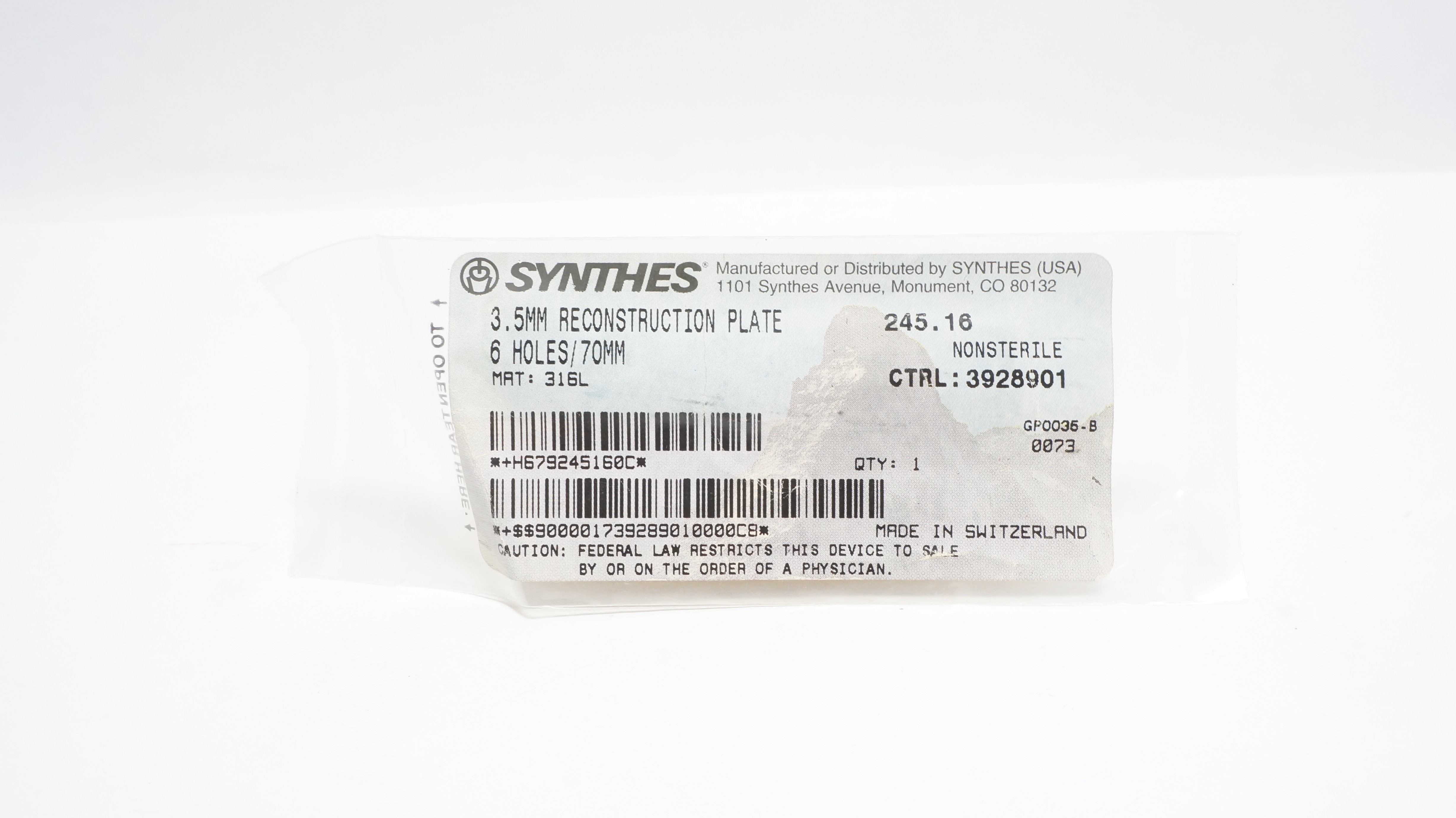 Synthes 245.16  3.5mm Reconstruction Plate 6 Holes/70mm
